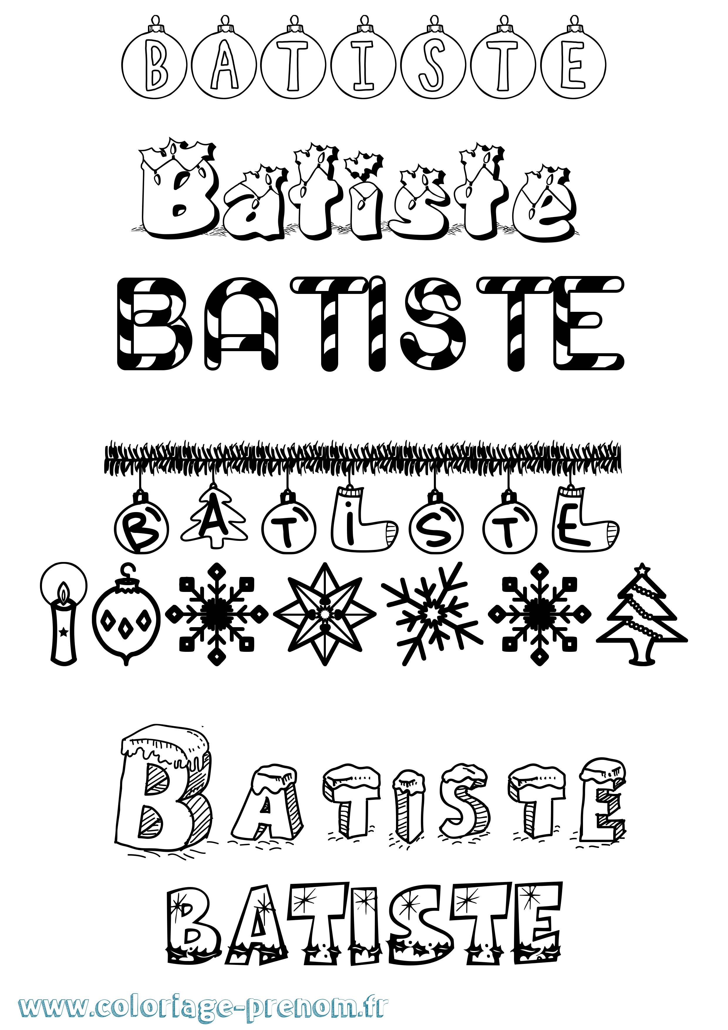 Coloriage Batiste Noël Coloriage prénom Batiste Noël