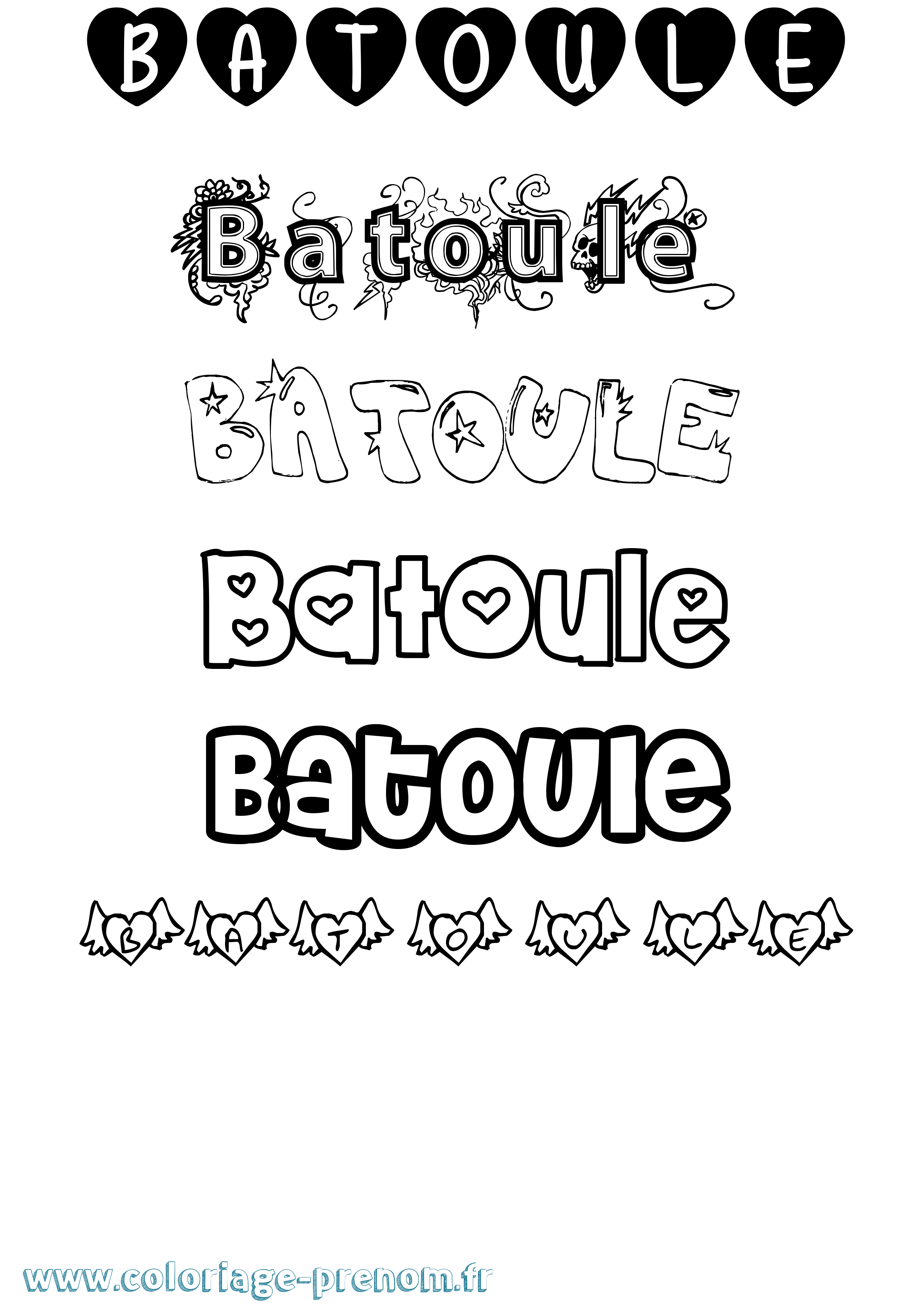 Coloriage Batoule Girly Coloriage prénom Batoule Girly
