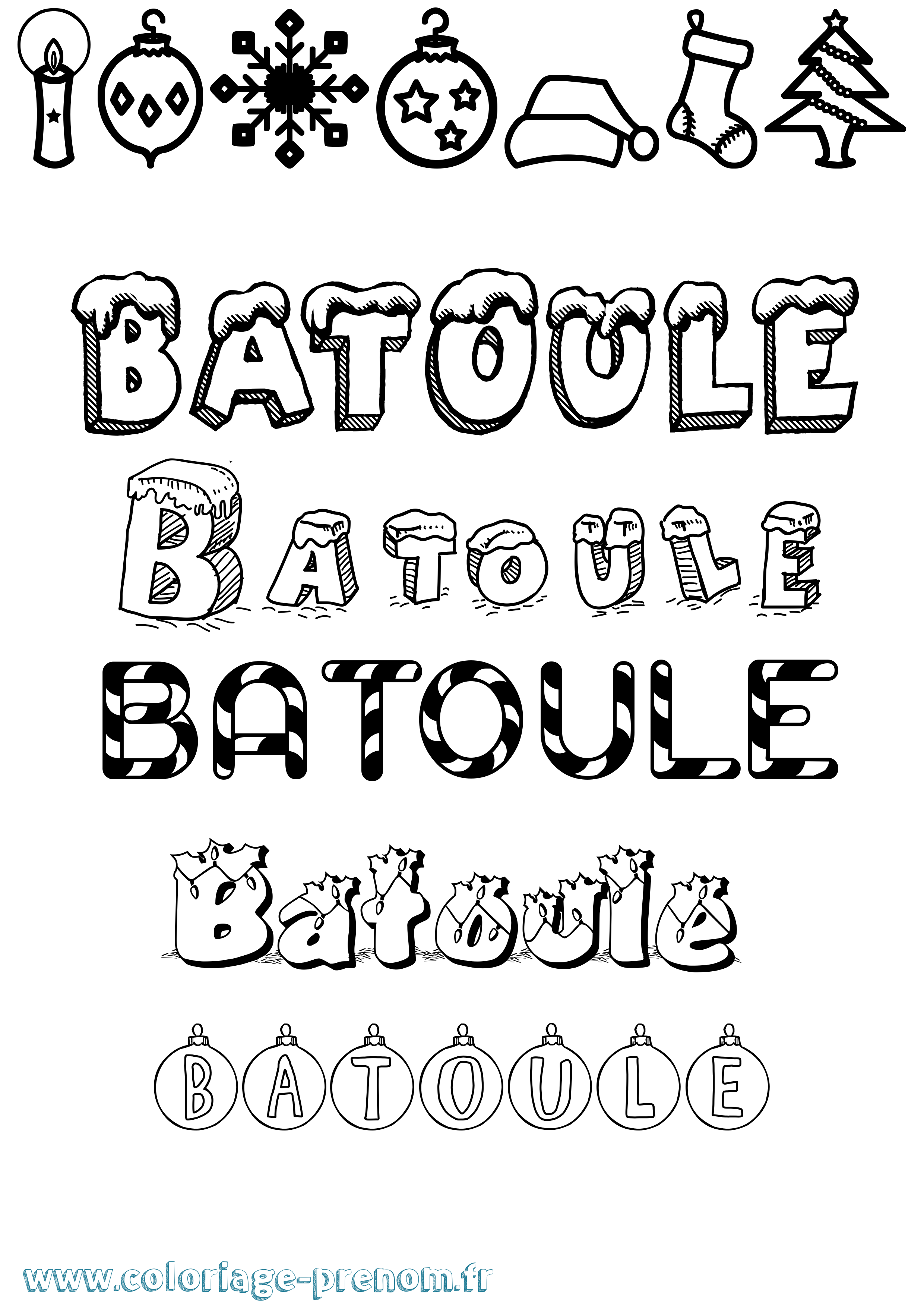 Coloriage Batoule Noël Coloriage prénom Batoule Noël