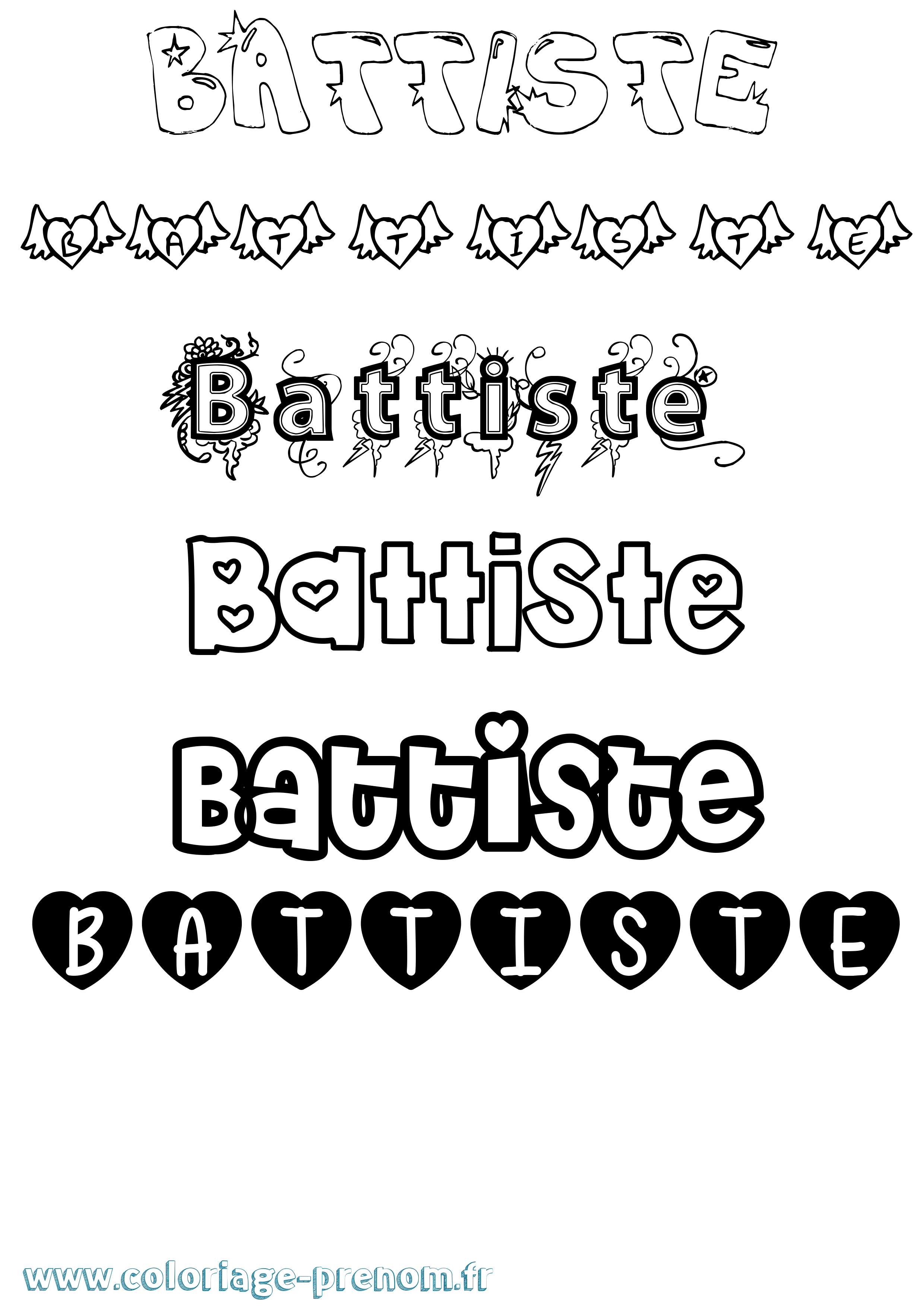 Coloriage Battiste Girly Coloriage prénom Battiste Girly