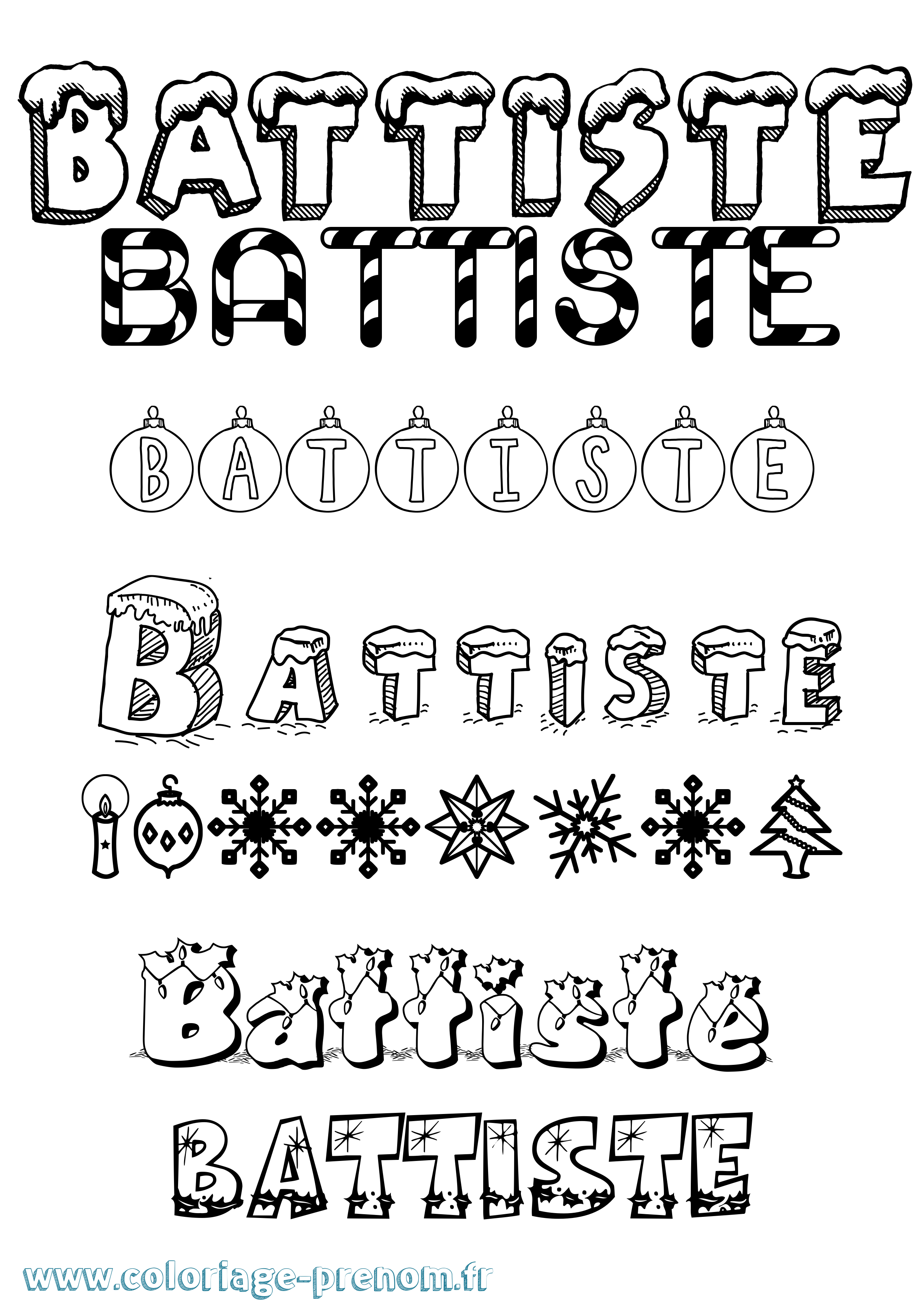 Coloriage Battiste Noël Coloriage prénom Battiste Noël