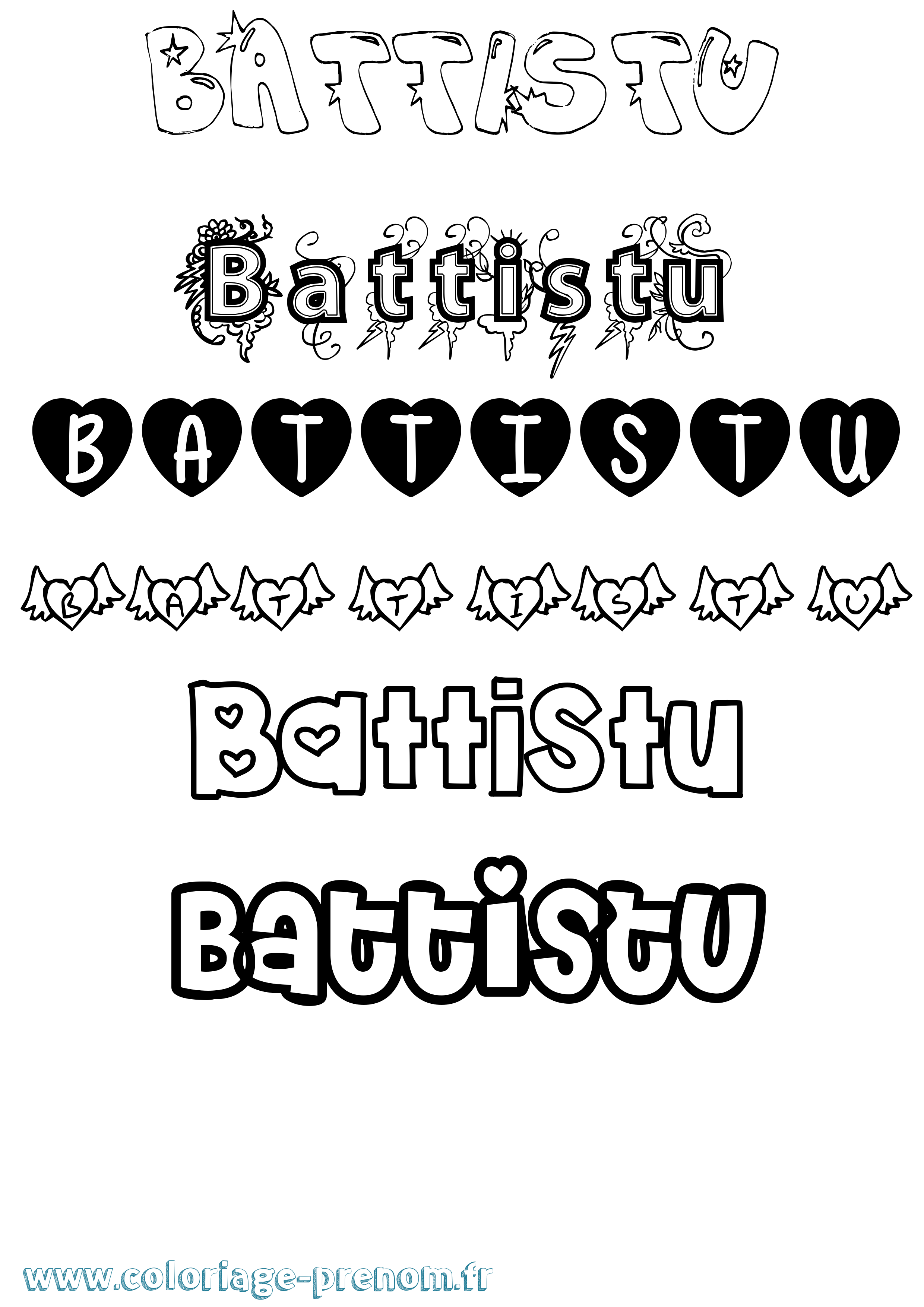 Coloriage Battistu Girly Coloriage prénom Battistu Girly