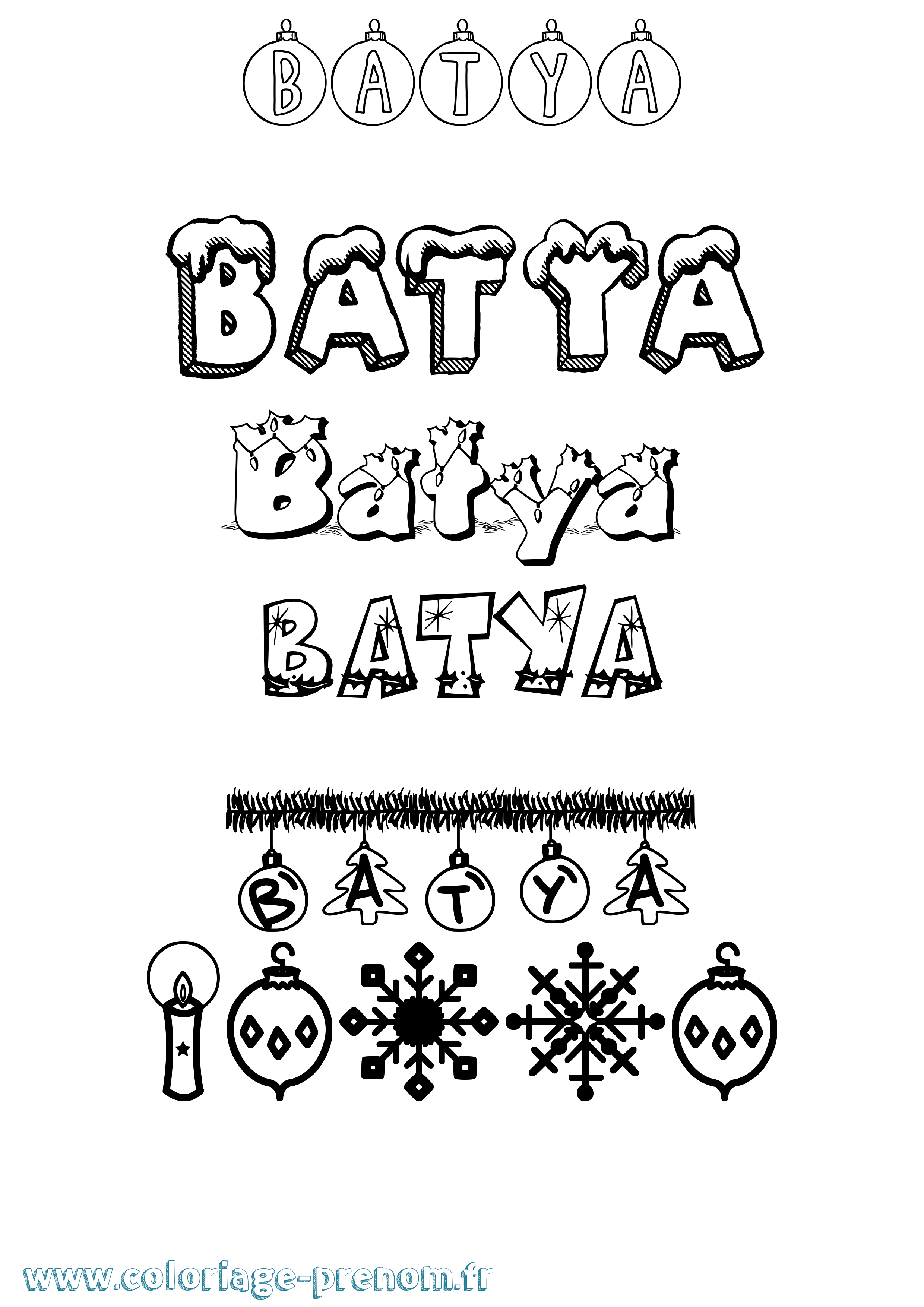 Coloriage Batya Noël Coloriage prénom Batya Noël