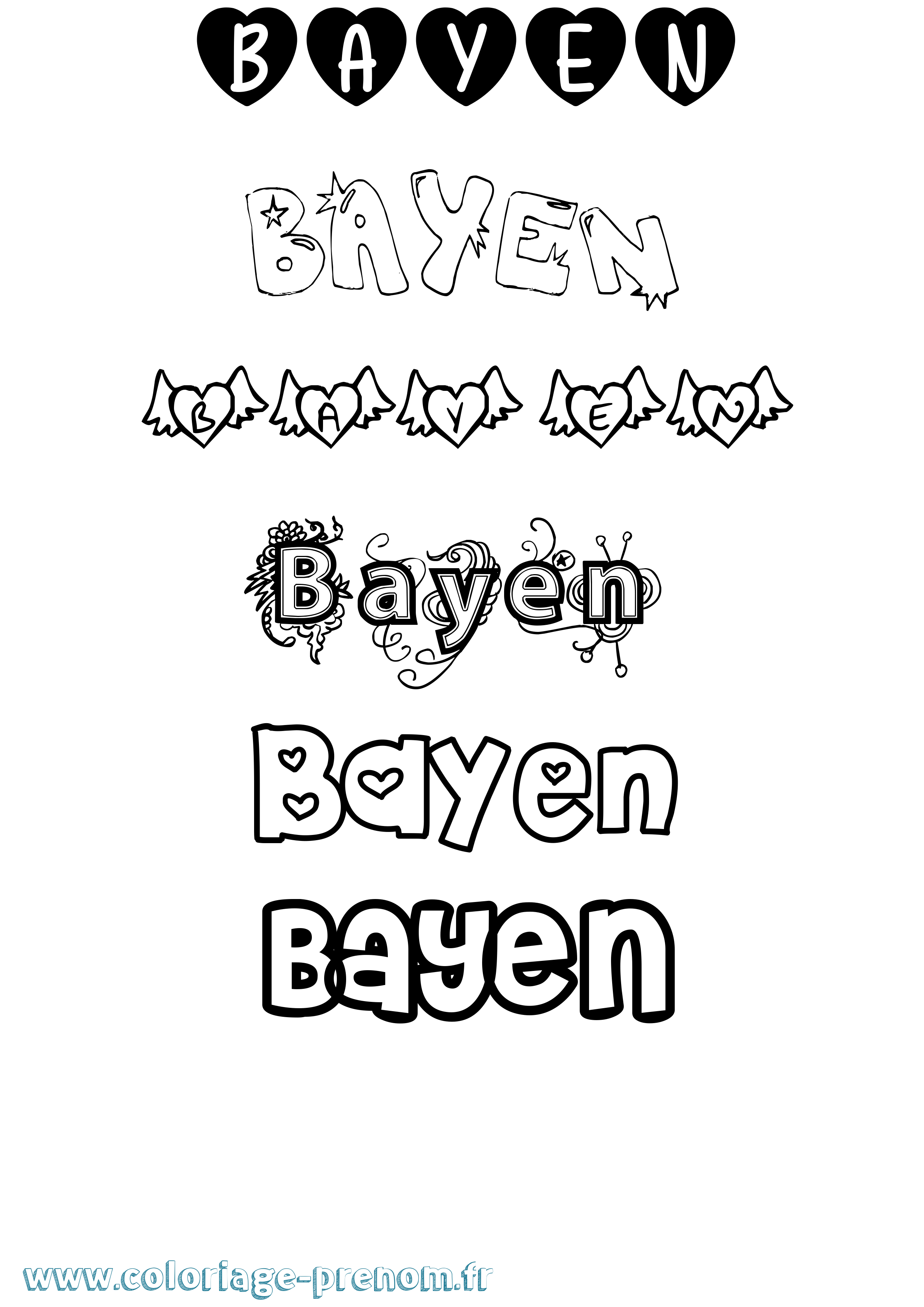 Coloriage Bayen Girly Coloriage prénom Bayen Girly