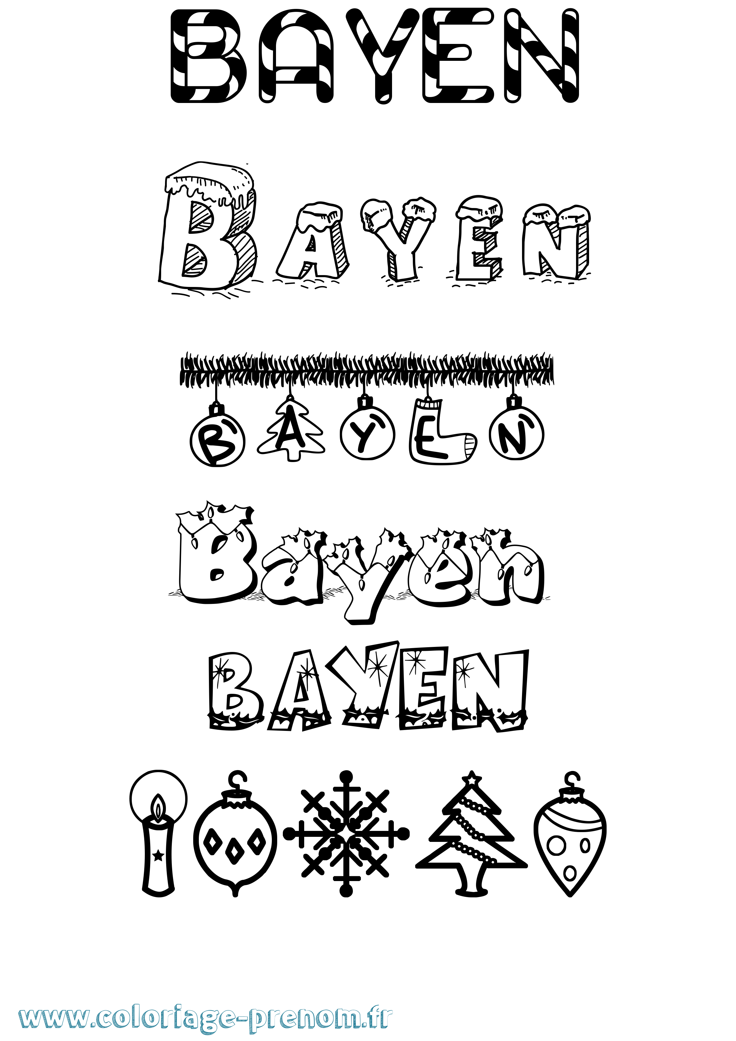 Coloriage Bayen Noël Coloriage prénom Bayen Noël