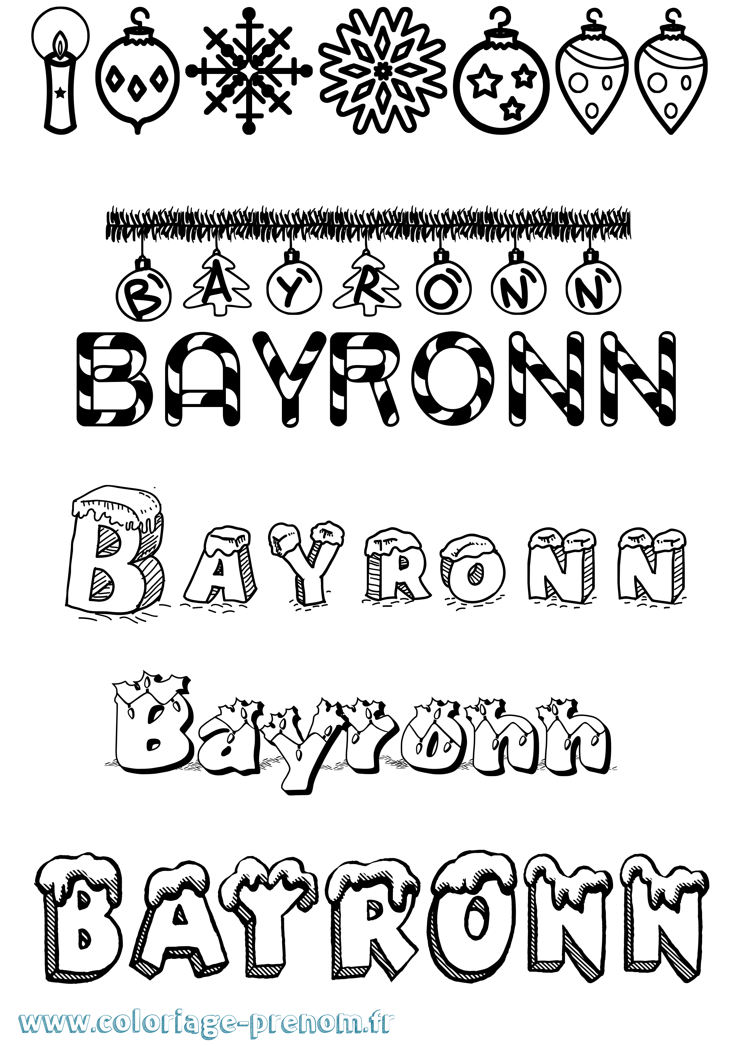Coloriage Bayronn Noël Coloriage prénom Bayronn Noël