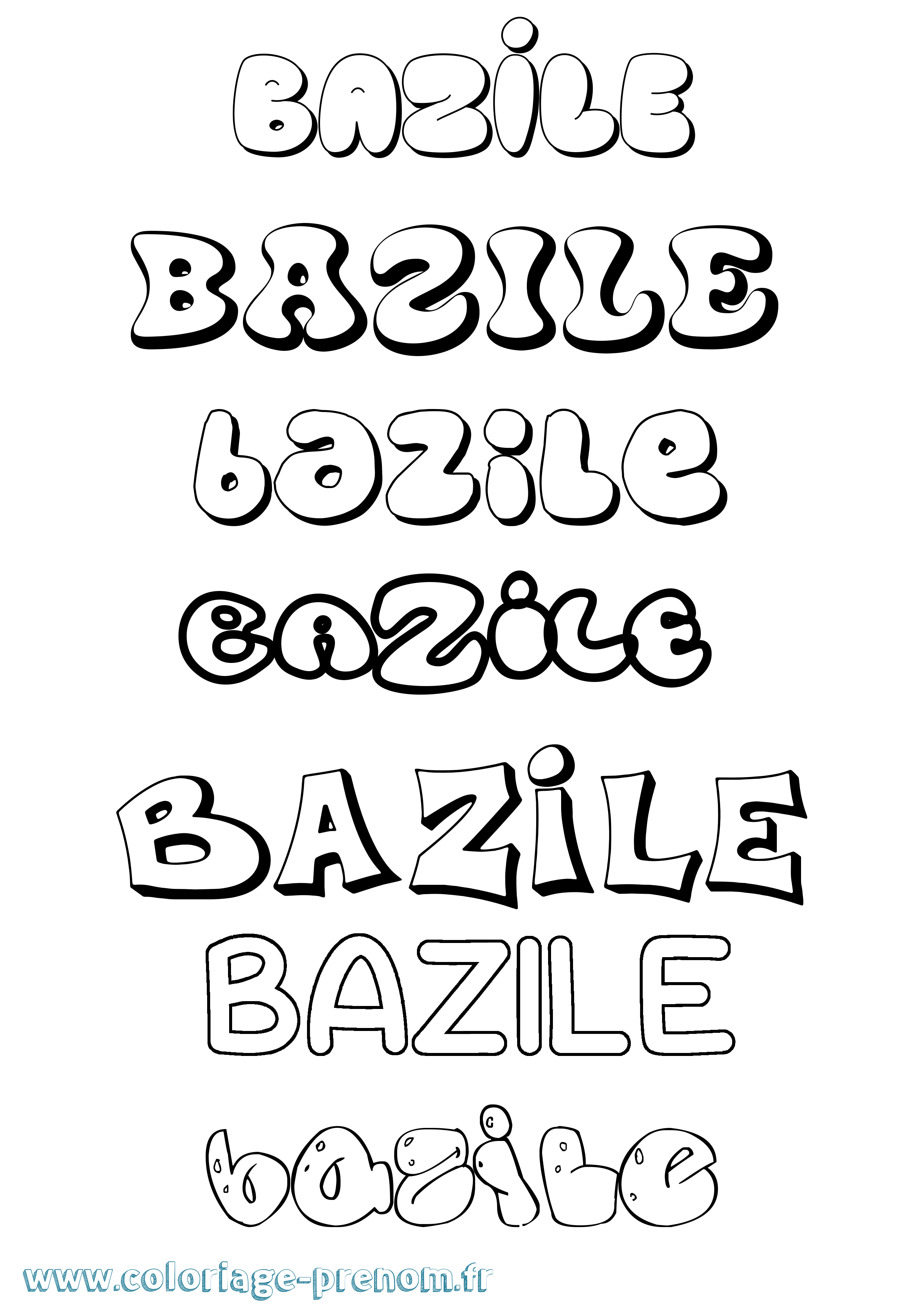 Coloriage Bazile Bubble Coloriage prénom Bazile Bubble