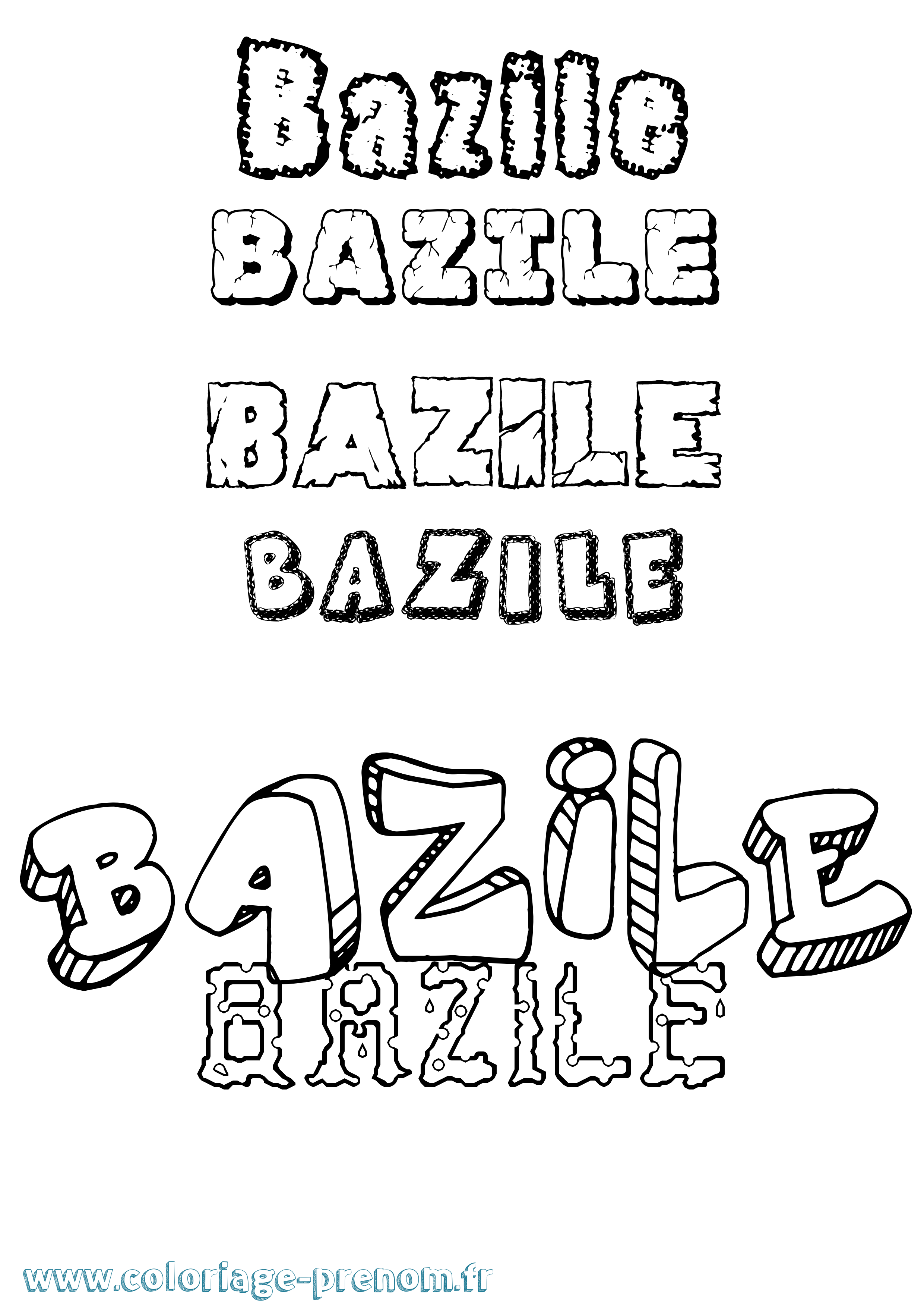 Coloriage Bazile Destructuré Coloriage prénom Bazile Destructuré