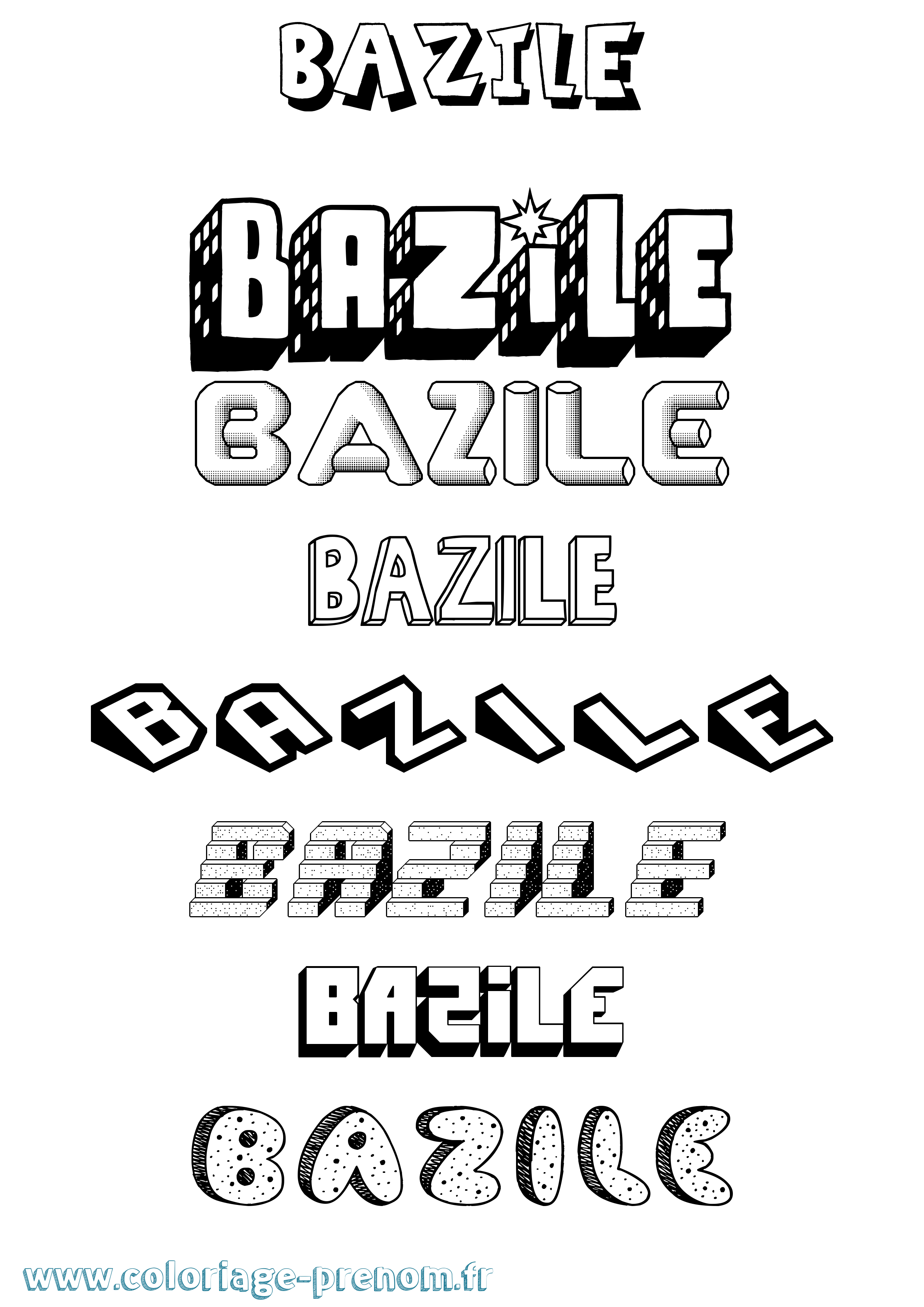 Coloriage Bazile Effet 3D Coloriage prénom Bazile Effet 3D