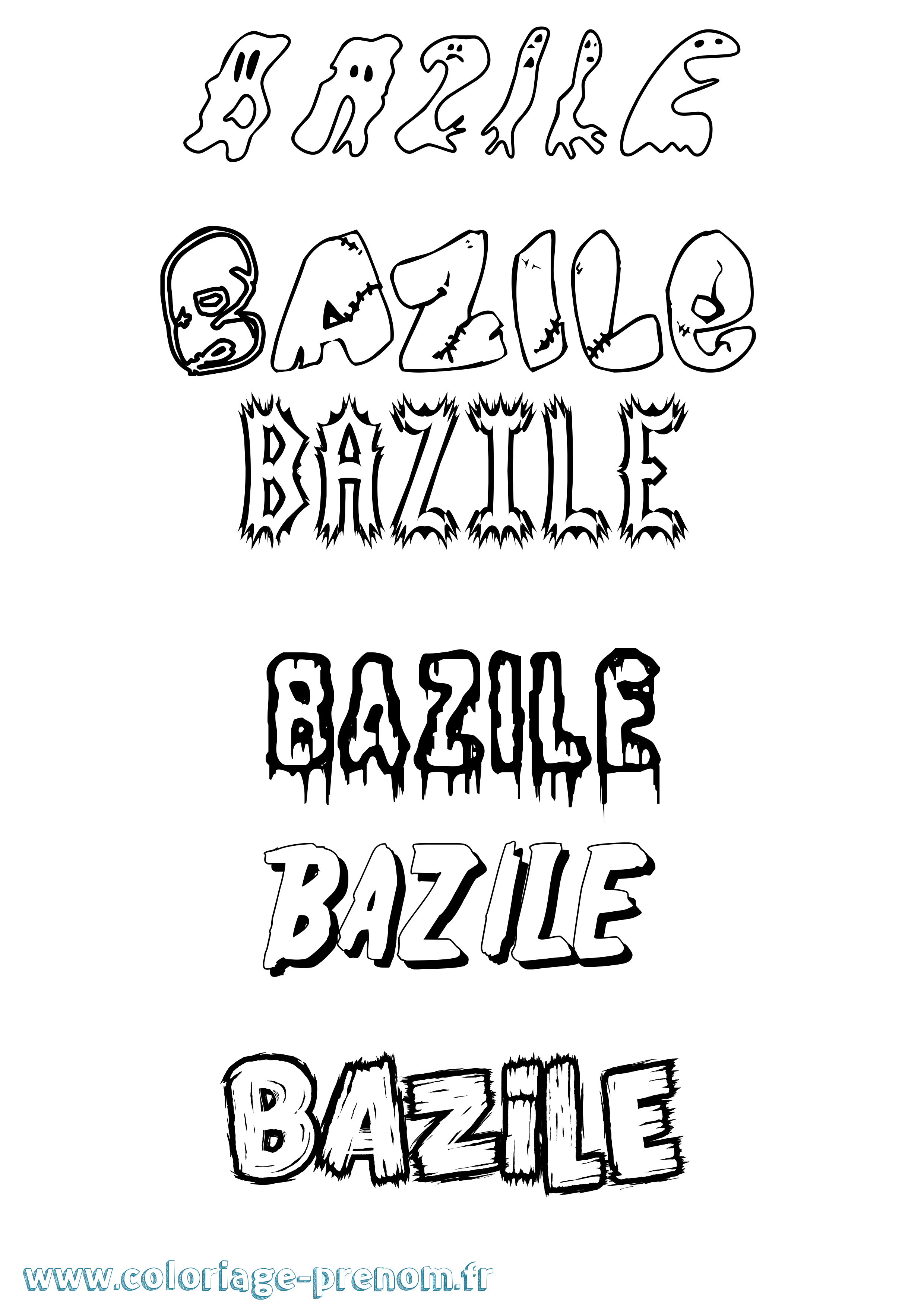 Coloriage Bazile Frisson Coloriage prénom Bazile Frisson