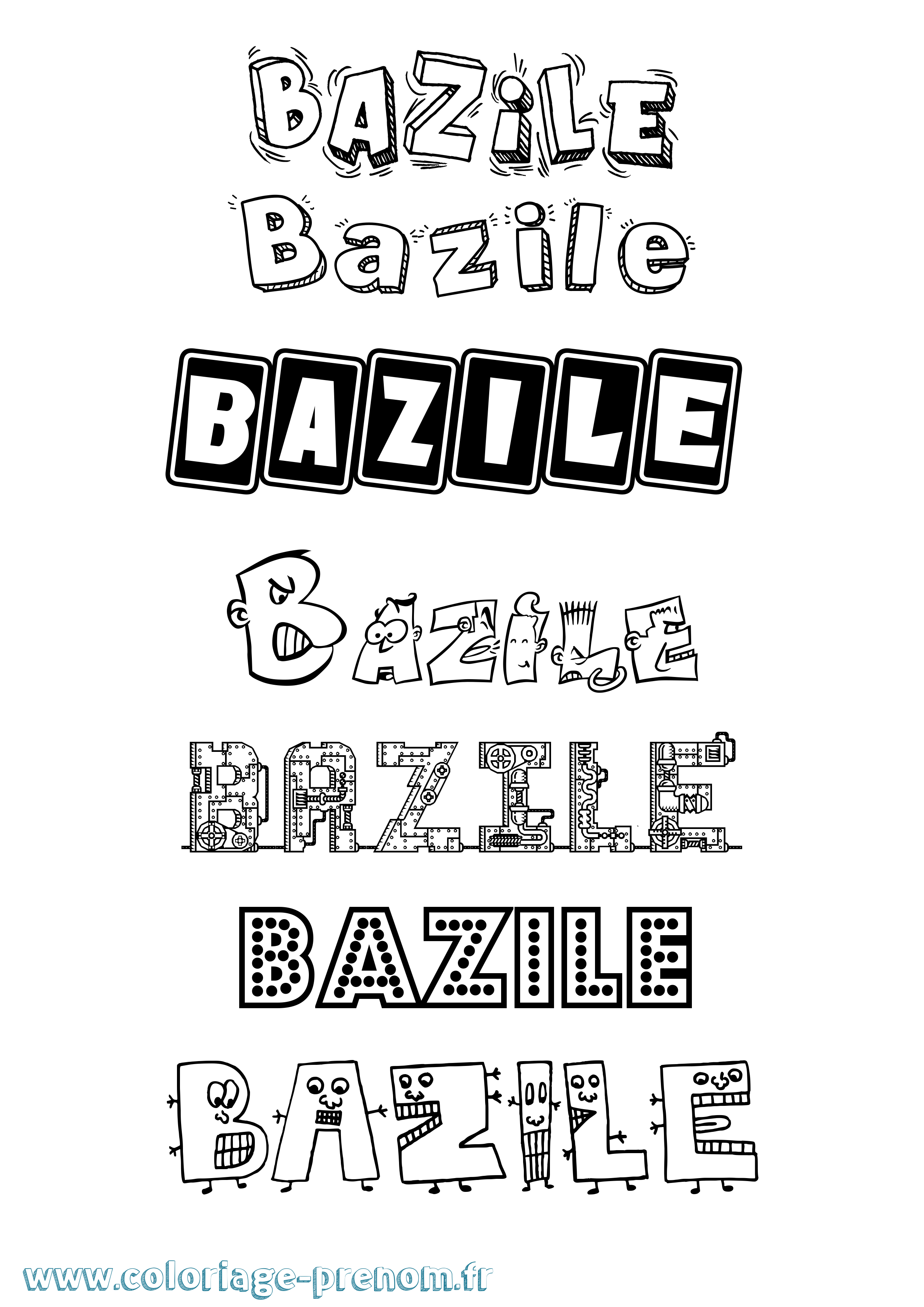 Coloriage Bazile Fun Coloriage prénom Bazile Fun