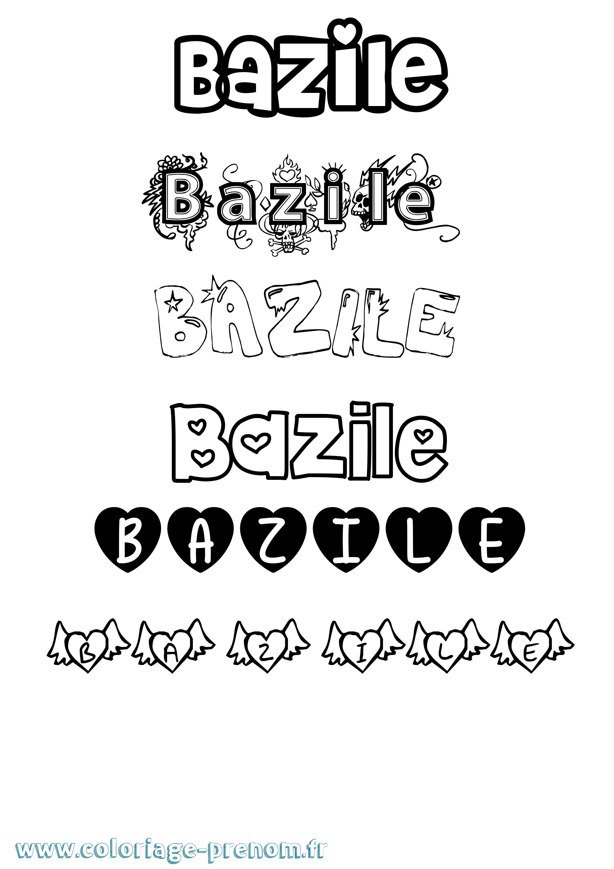 Coloriage Bazile Girly Coloriage prénom Bazile Girly