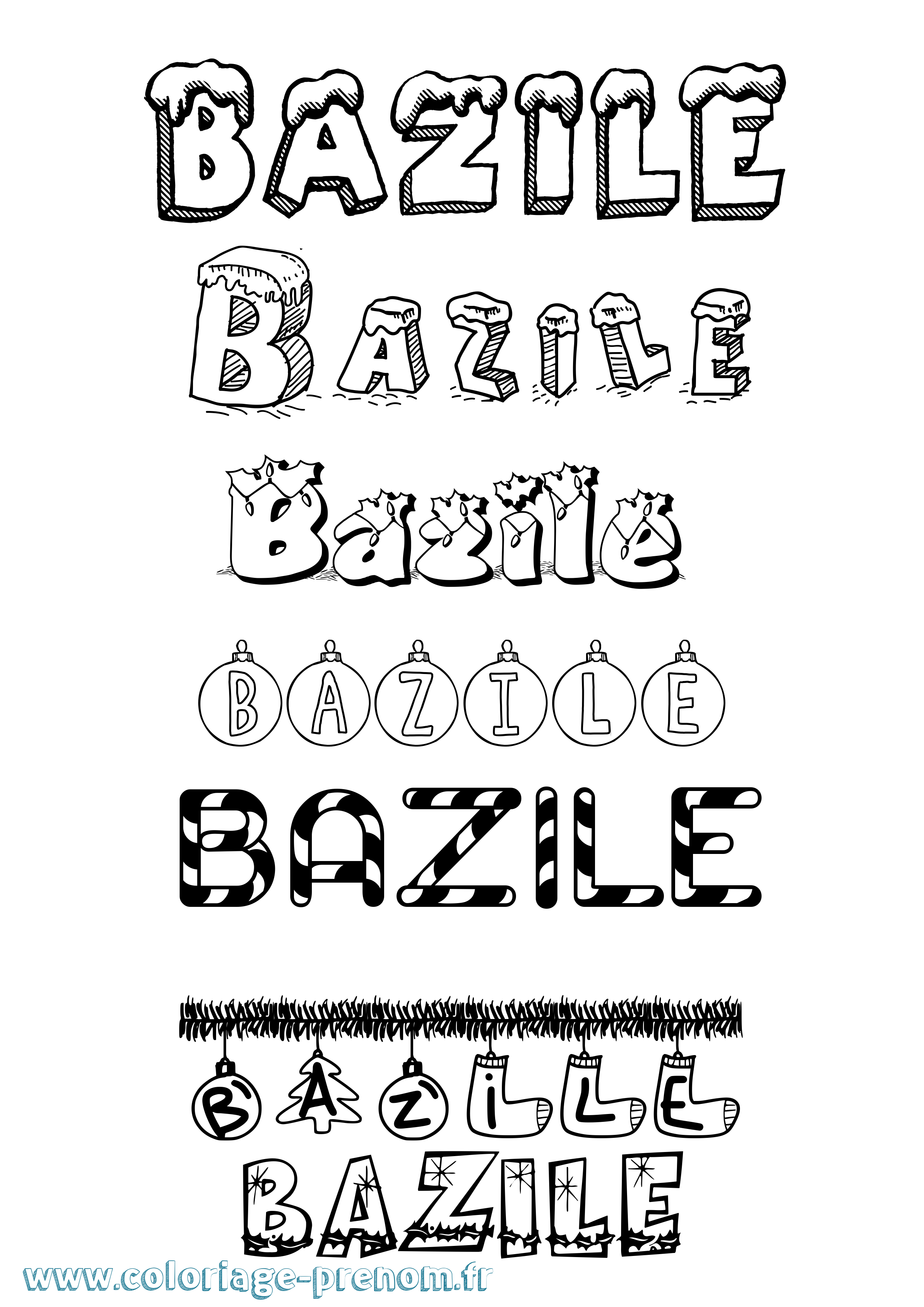 Coloriage Bazile Noël Coloriage prénom Bazile Noël