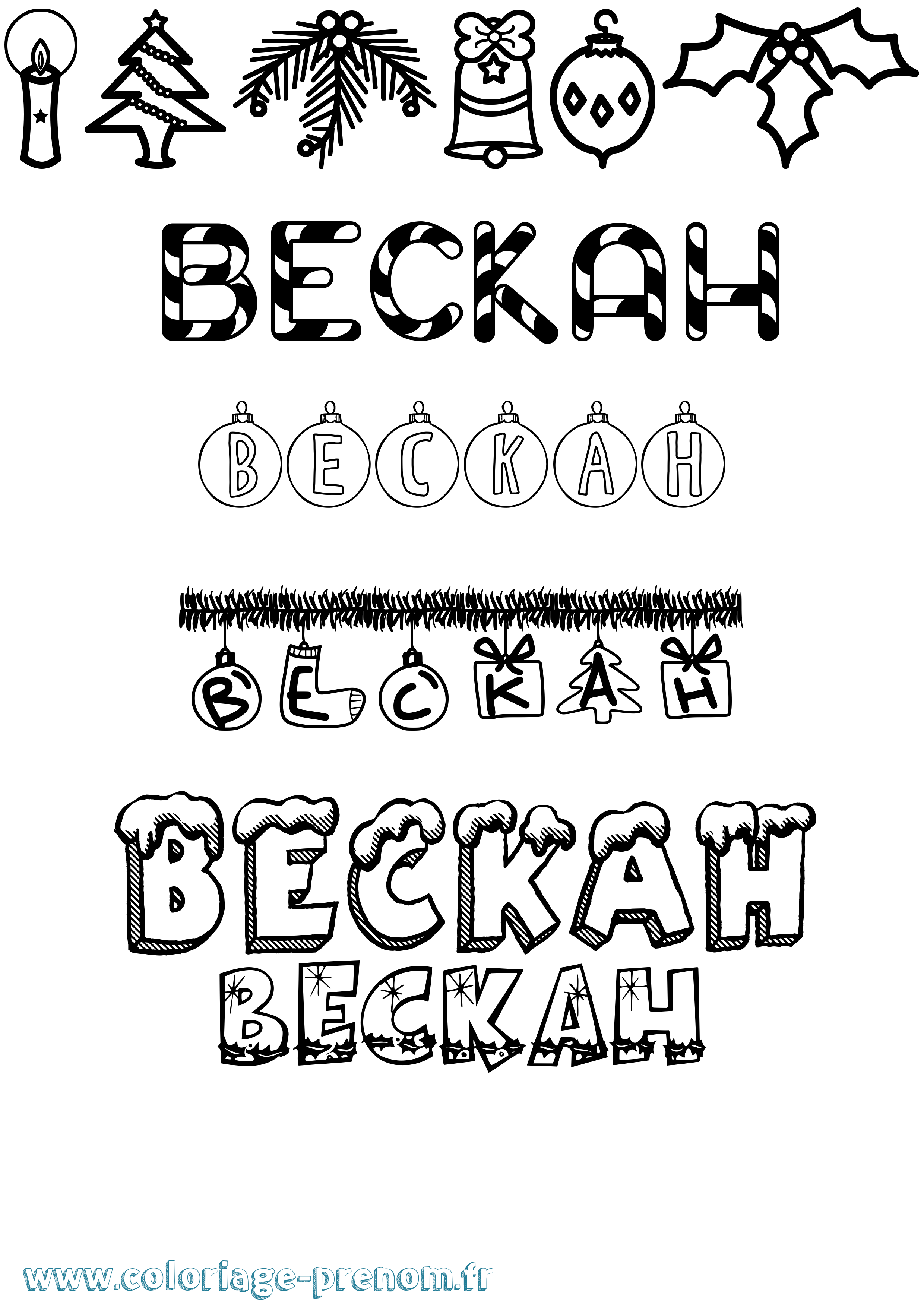 Coloriage Beckah Noël Coloriage prénom Beckah Noël