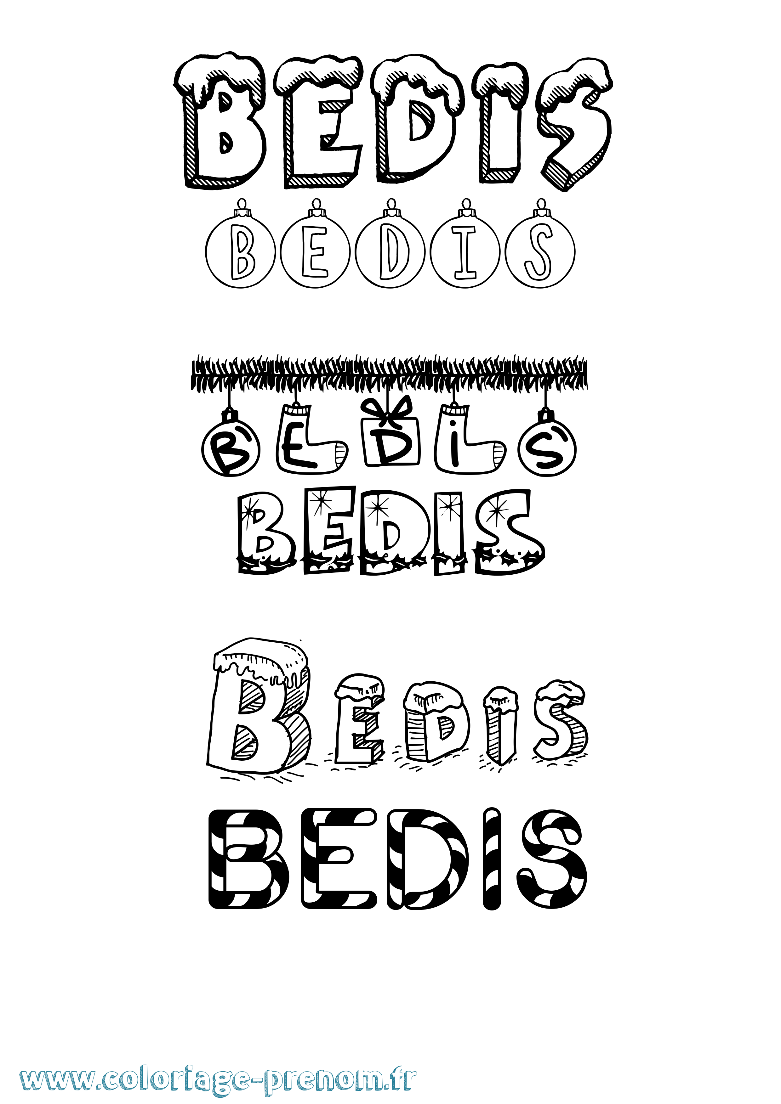 Coloriage Bedis Noël Coloriage prénom Bedis Noël