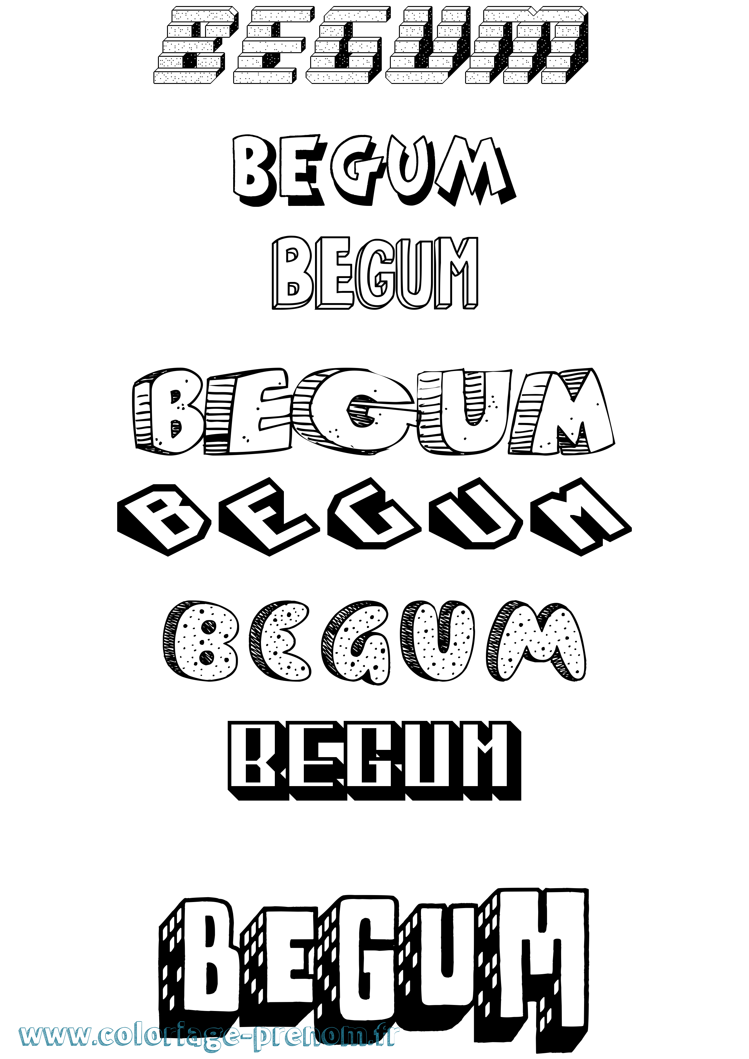 Coloriage Begum Effet 3D Coloriage prénom Begum Effet 3D