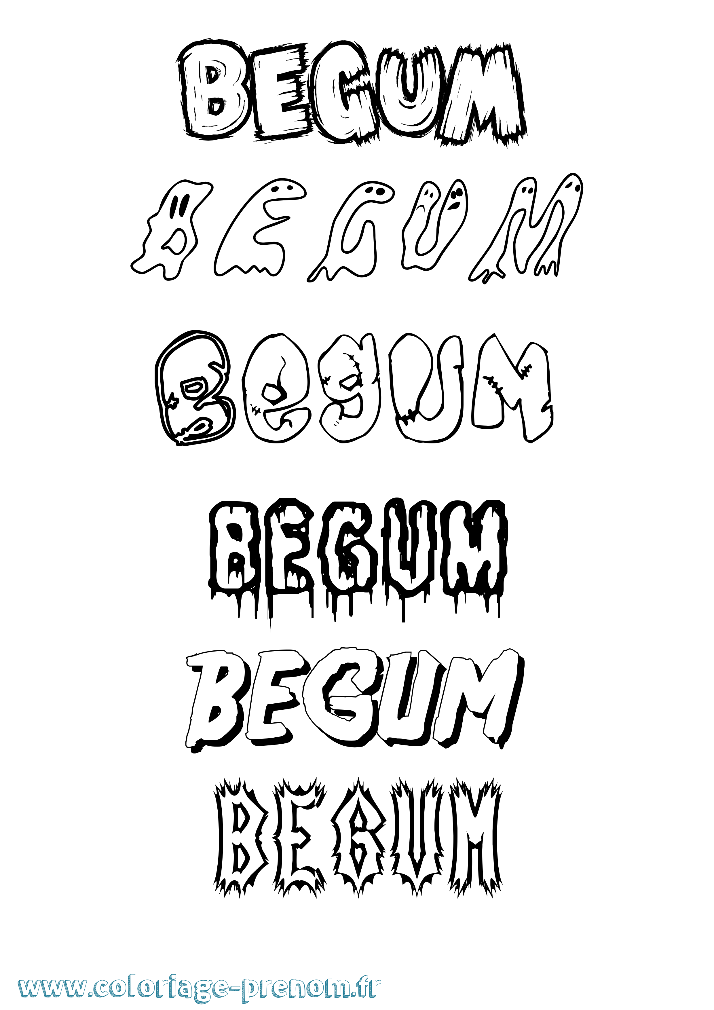 Coloriage Begum Frisson Coloriage prénom Begum Frisson