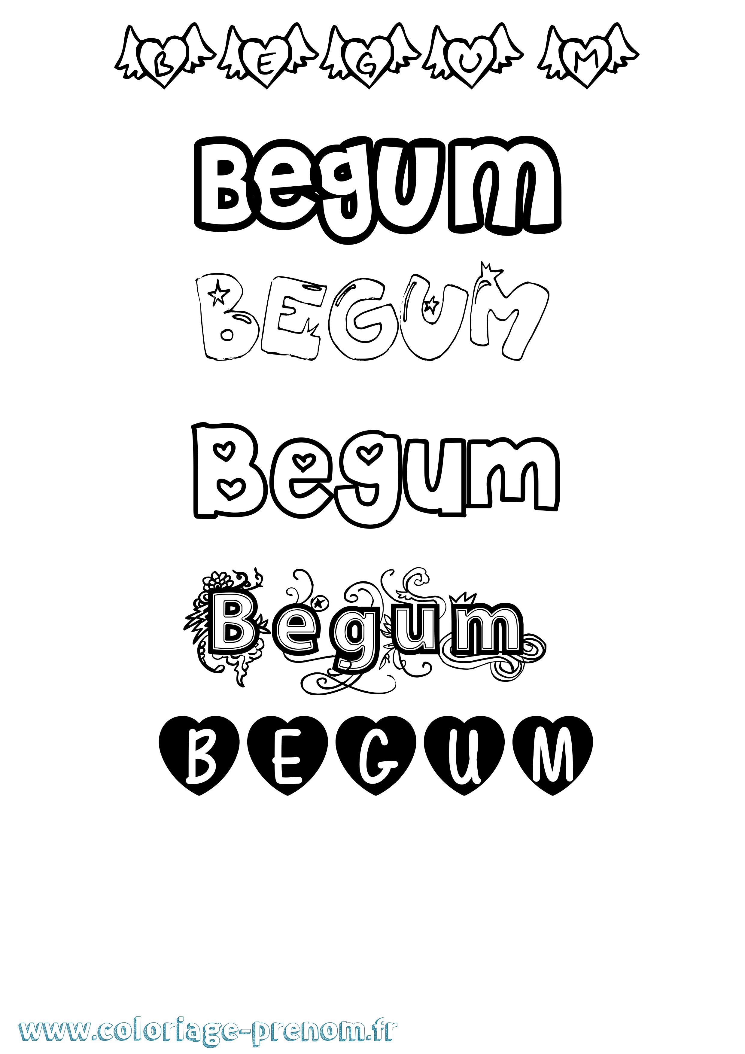 Coloriage Begum Girly Coloriage prénom Begum Girly