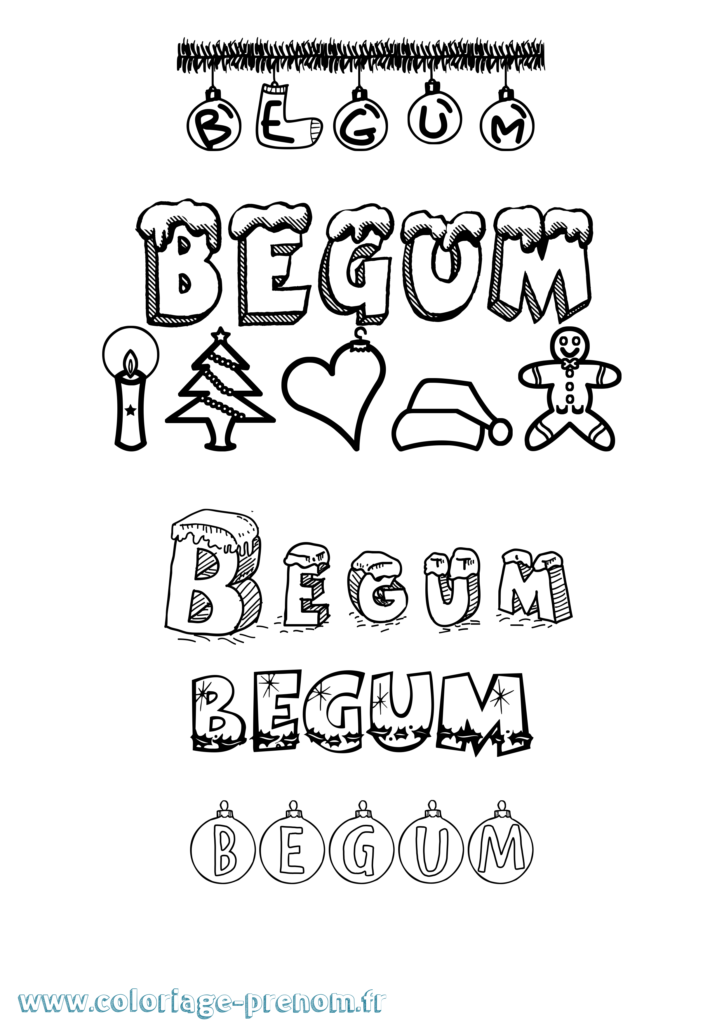 Coloriage Begum Noël Coloriage prénom Begum Noël