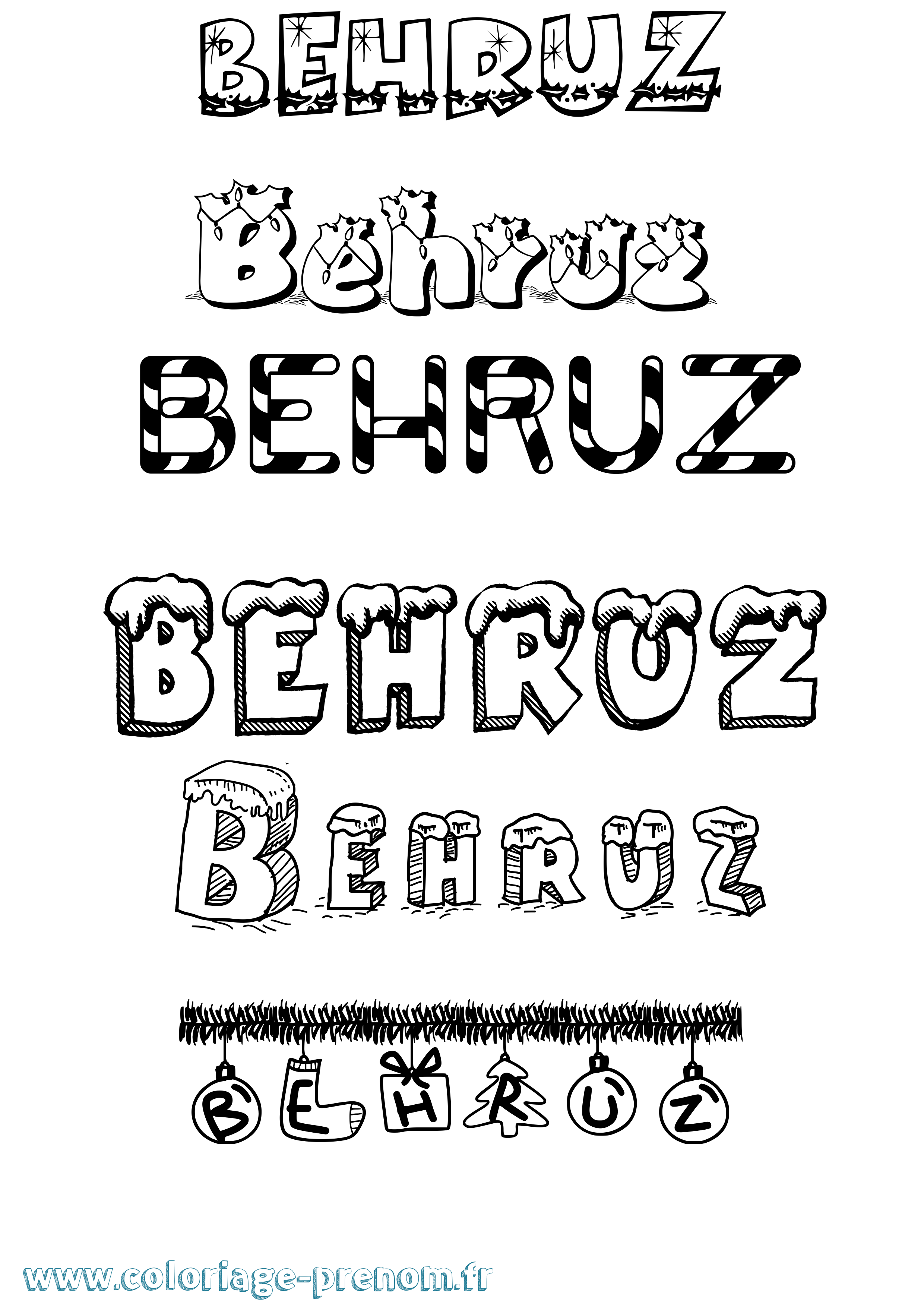 Coloriage Behruz Noël Coloriage prénom Behruz Noël