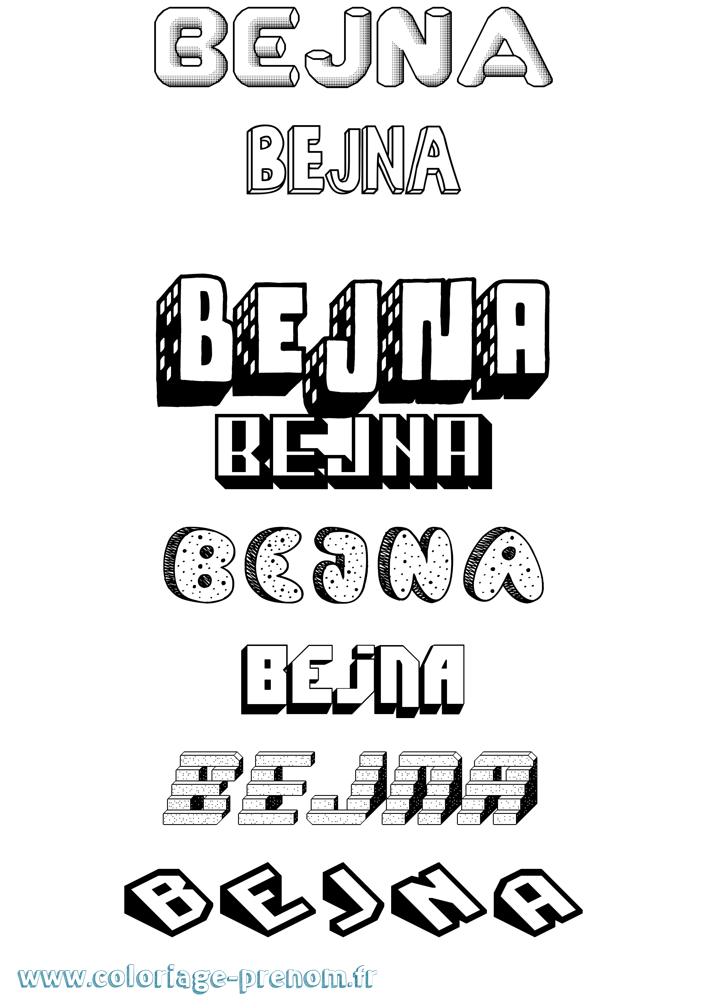 Coloriage Bejna Effet 3D Coloriage prénom Bejna Effet 3D