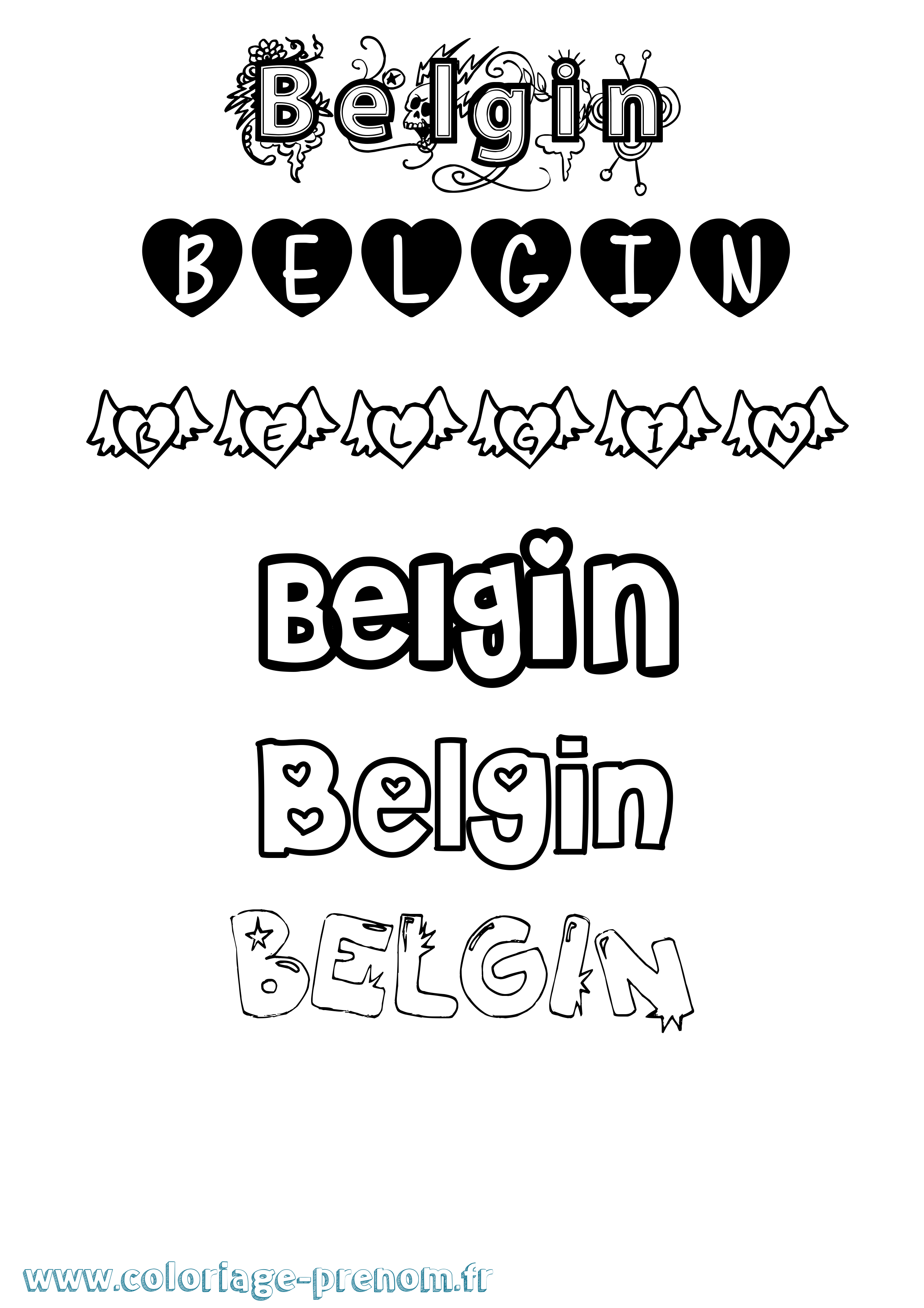 Coloriage Belgin Girly Coloriage prénom Belgin Girly