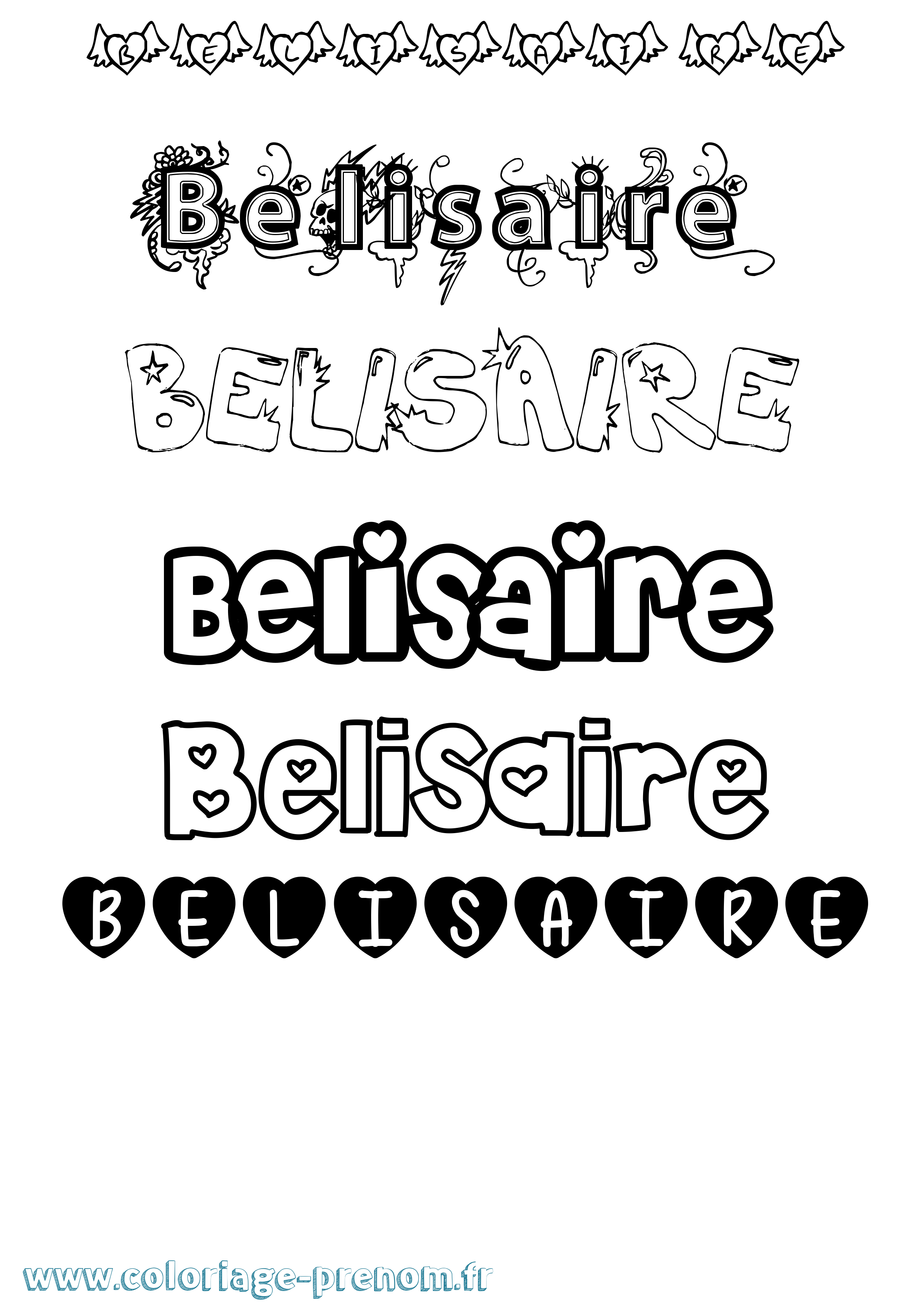 Coloriage Belisaire Girly Coloriage prénom Belisaire Girly