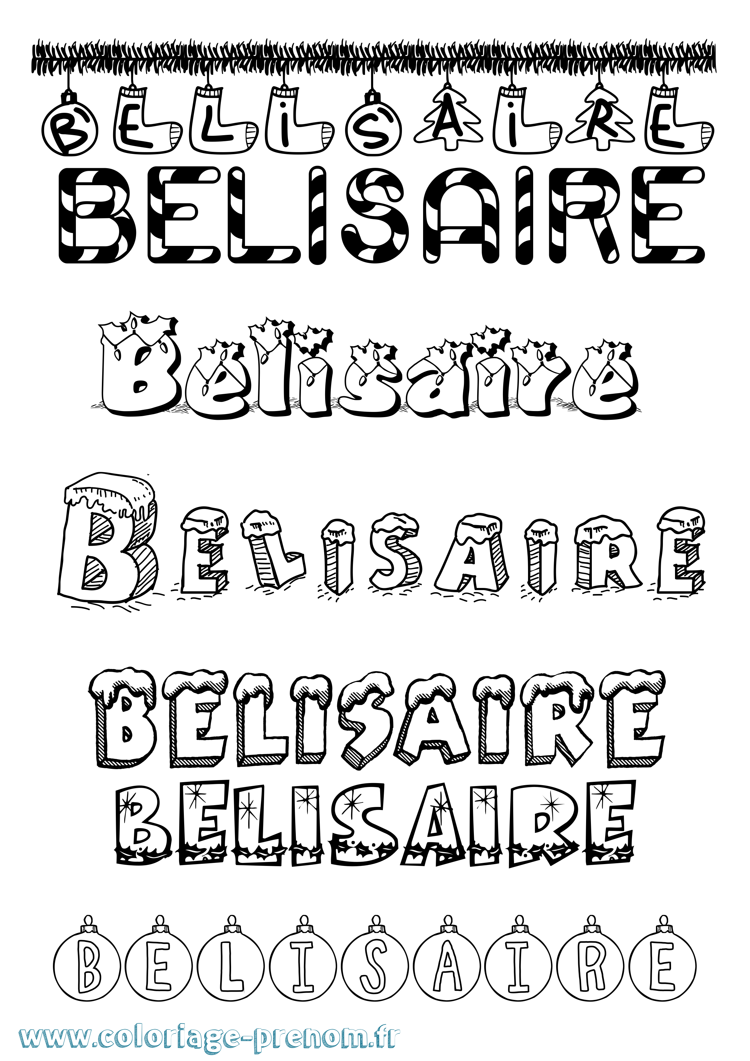 Coloriage Belisaire Noël Coloriage prénom Belisaire Noël