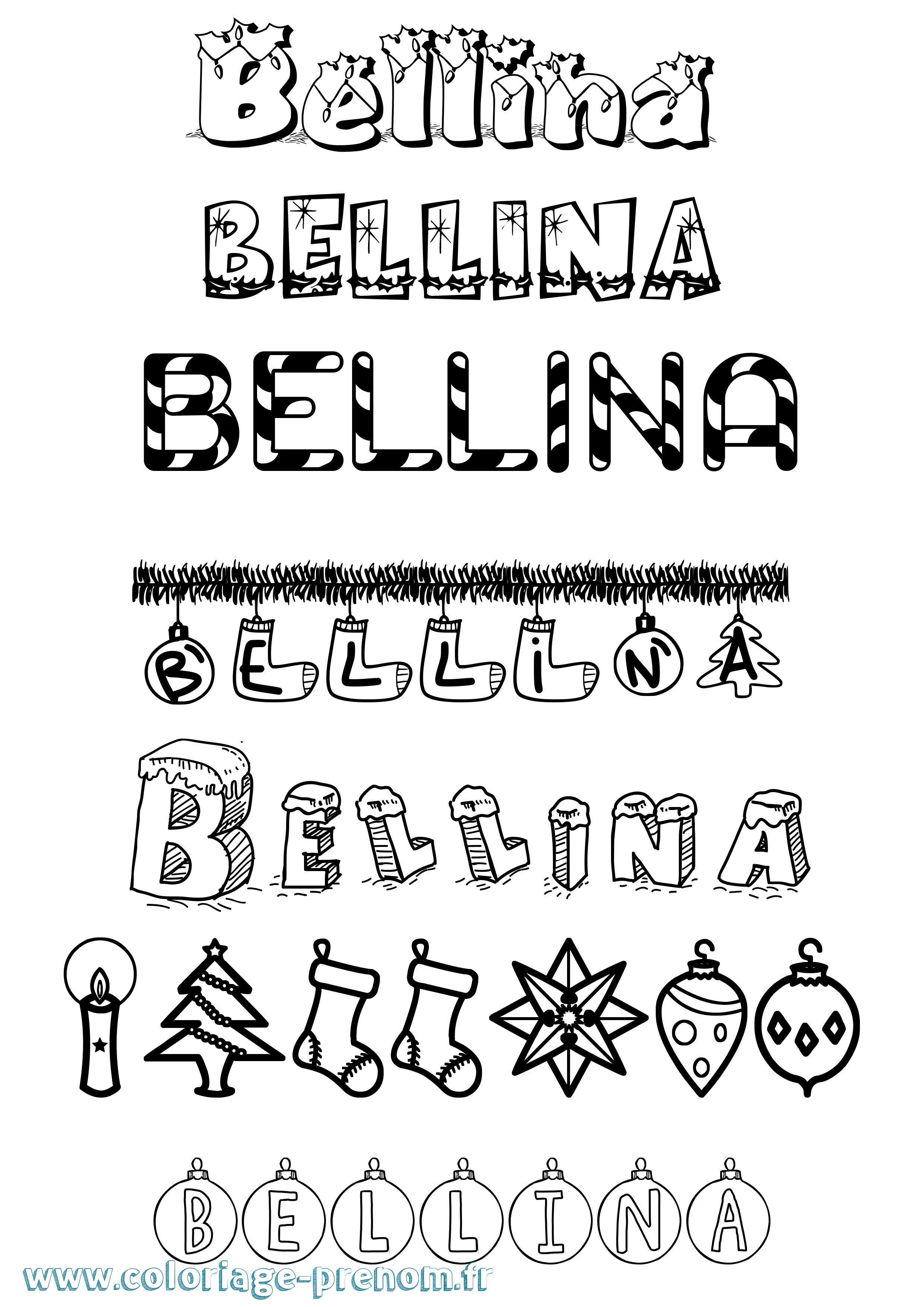 Coloriage Bellina Noël Coloriage prénom Bellina Noël