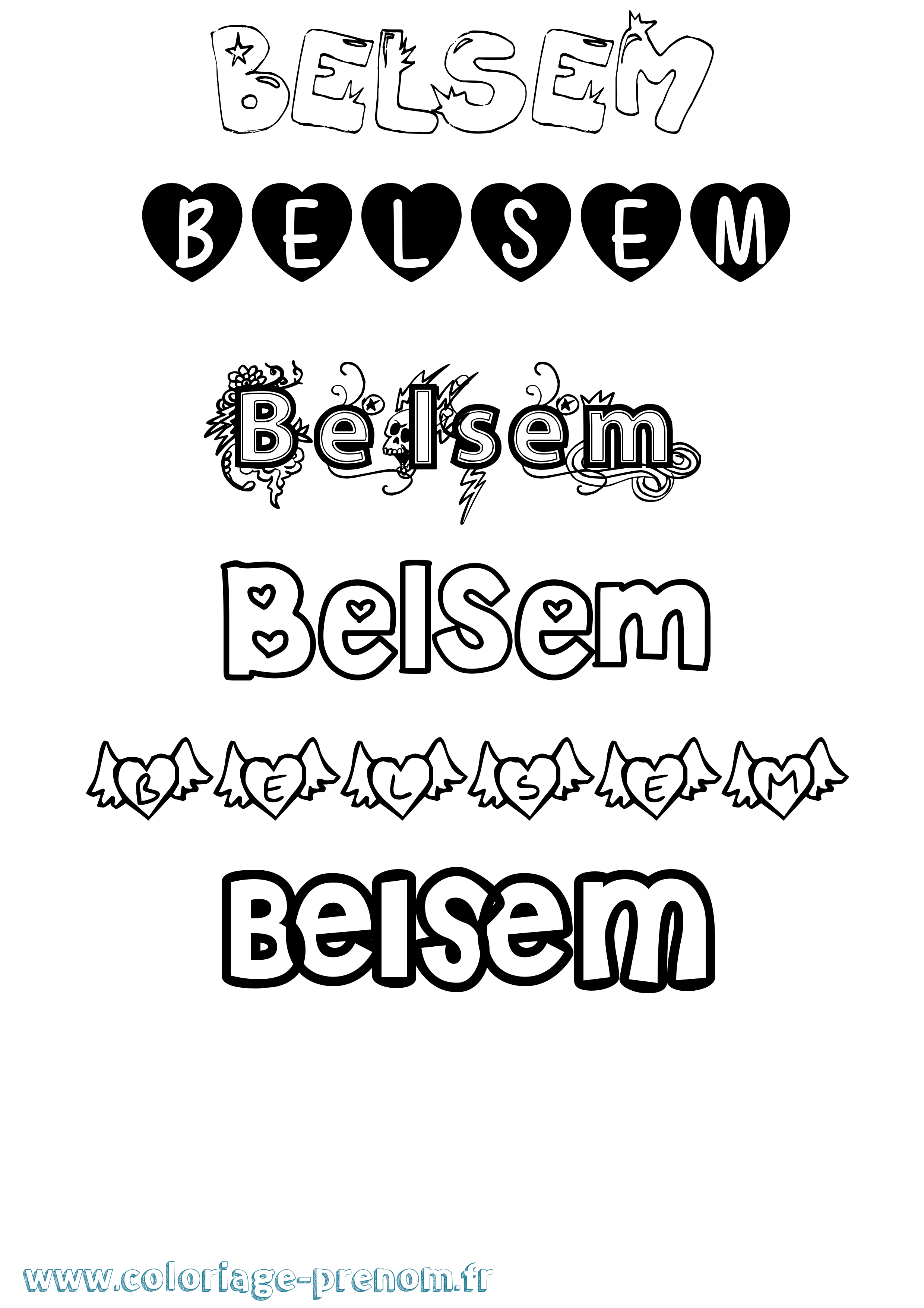 Coloriage Belsem Girly Coloriage prénom Belsem Girly