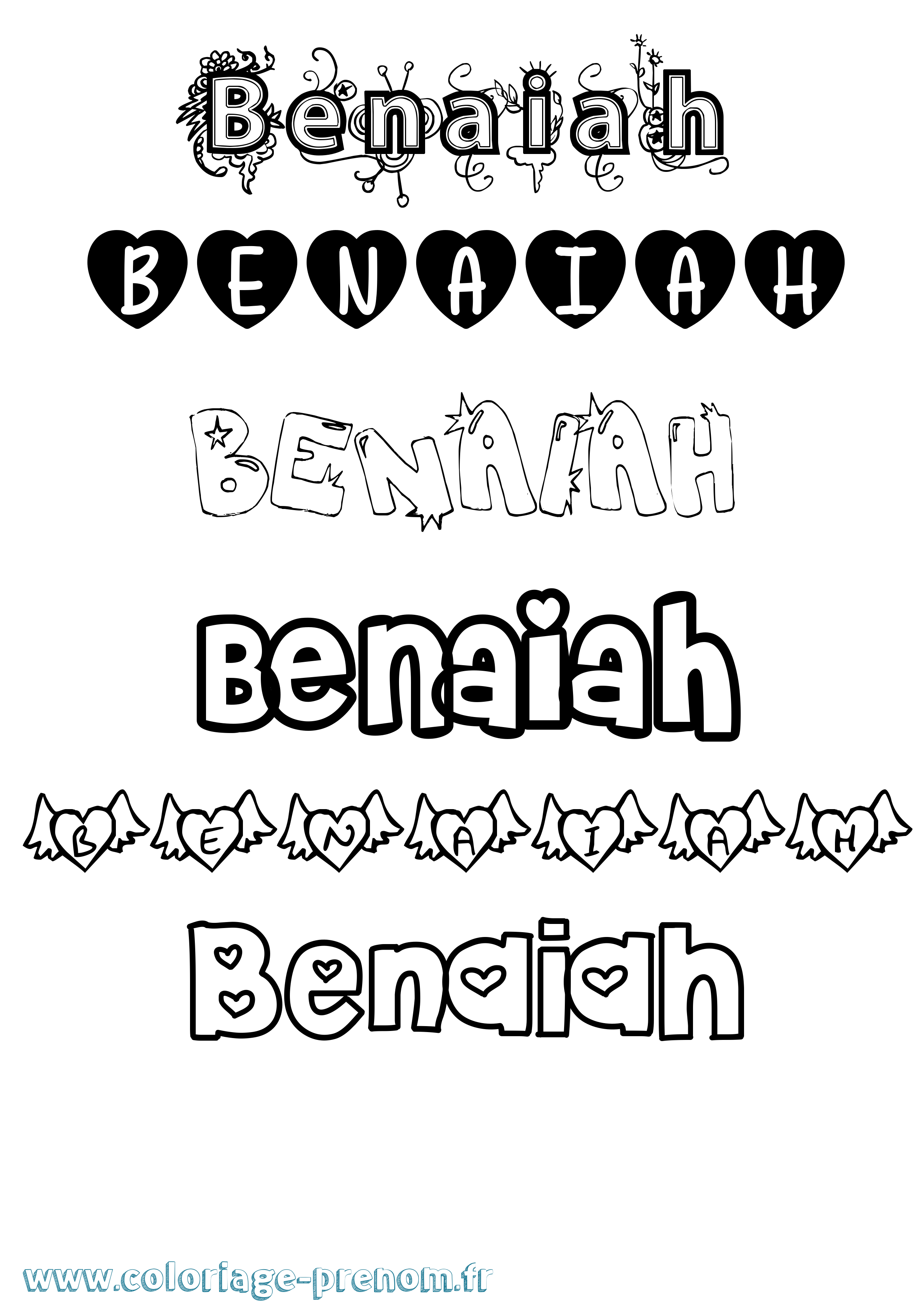 Coloriage Benaiah Girly Coloriage prénom Benaiah Girly