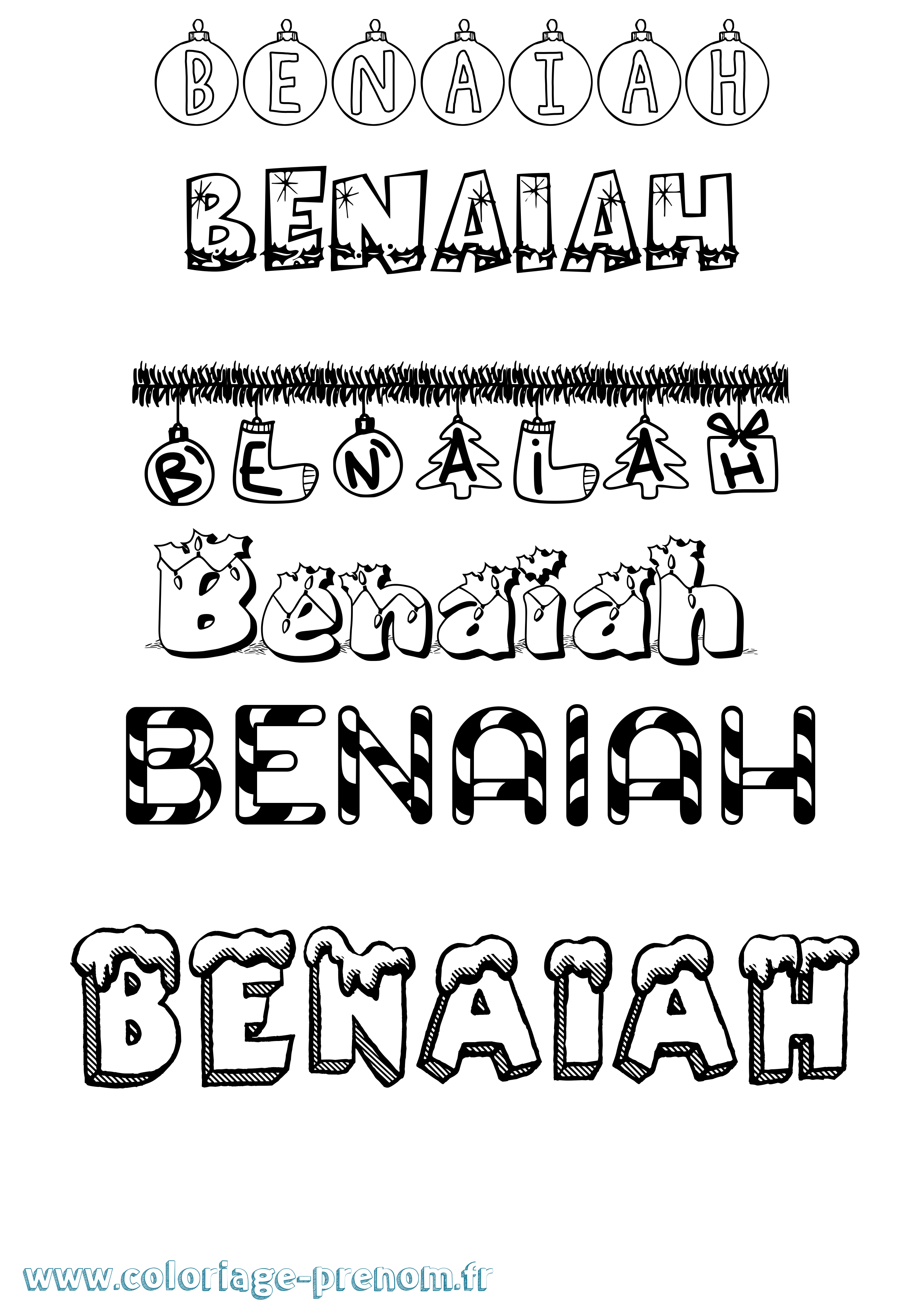Coloriage Benaiah Noël Coloriage prénom Benaiah Noël