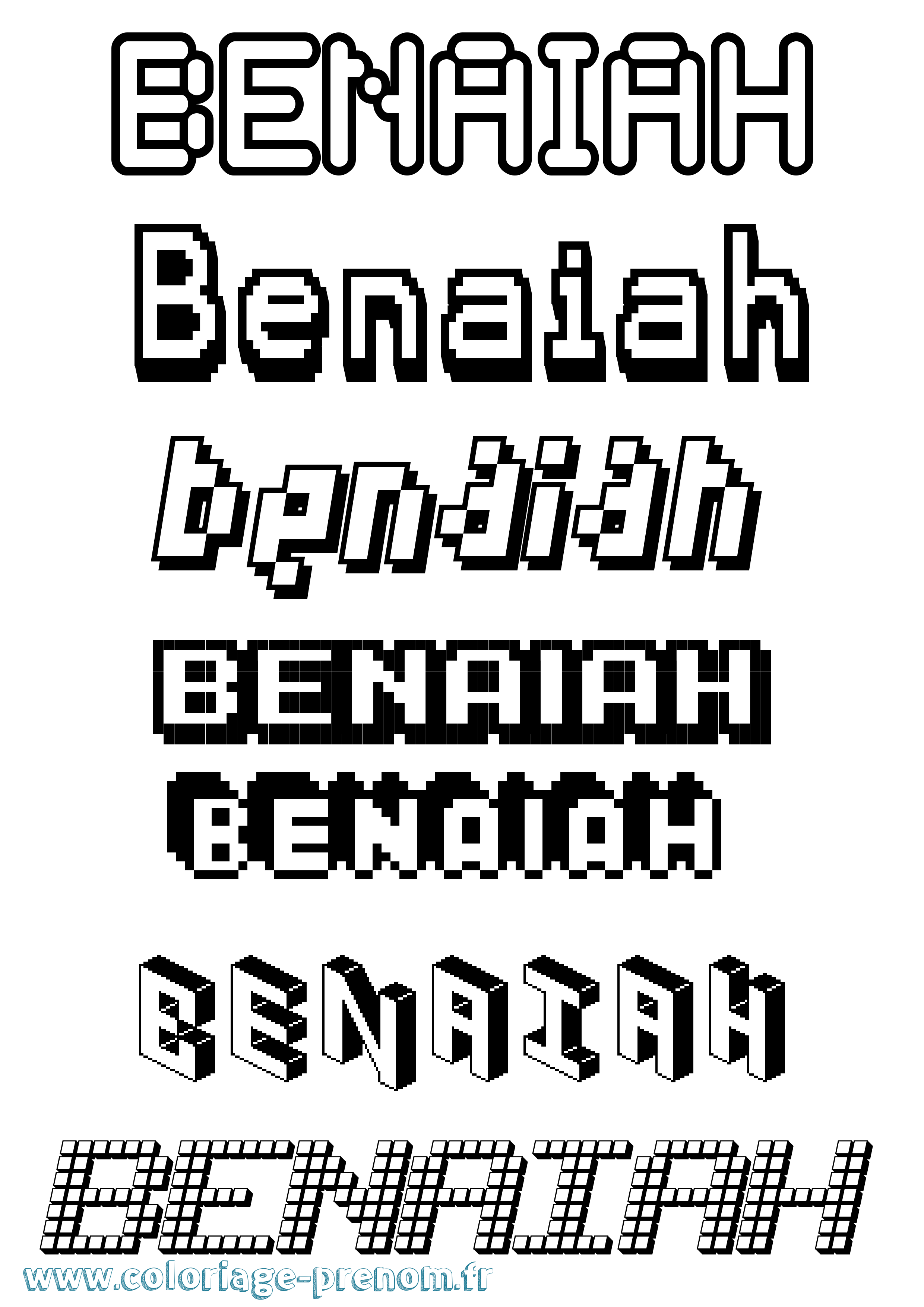 Coloriage Benaiah Pixel Coloriage prénom Benaiah Pixel