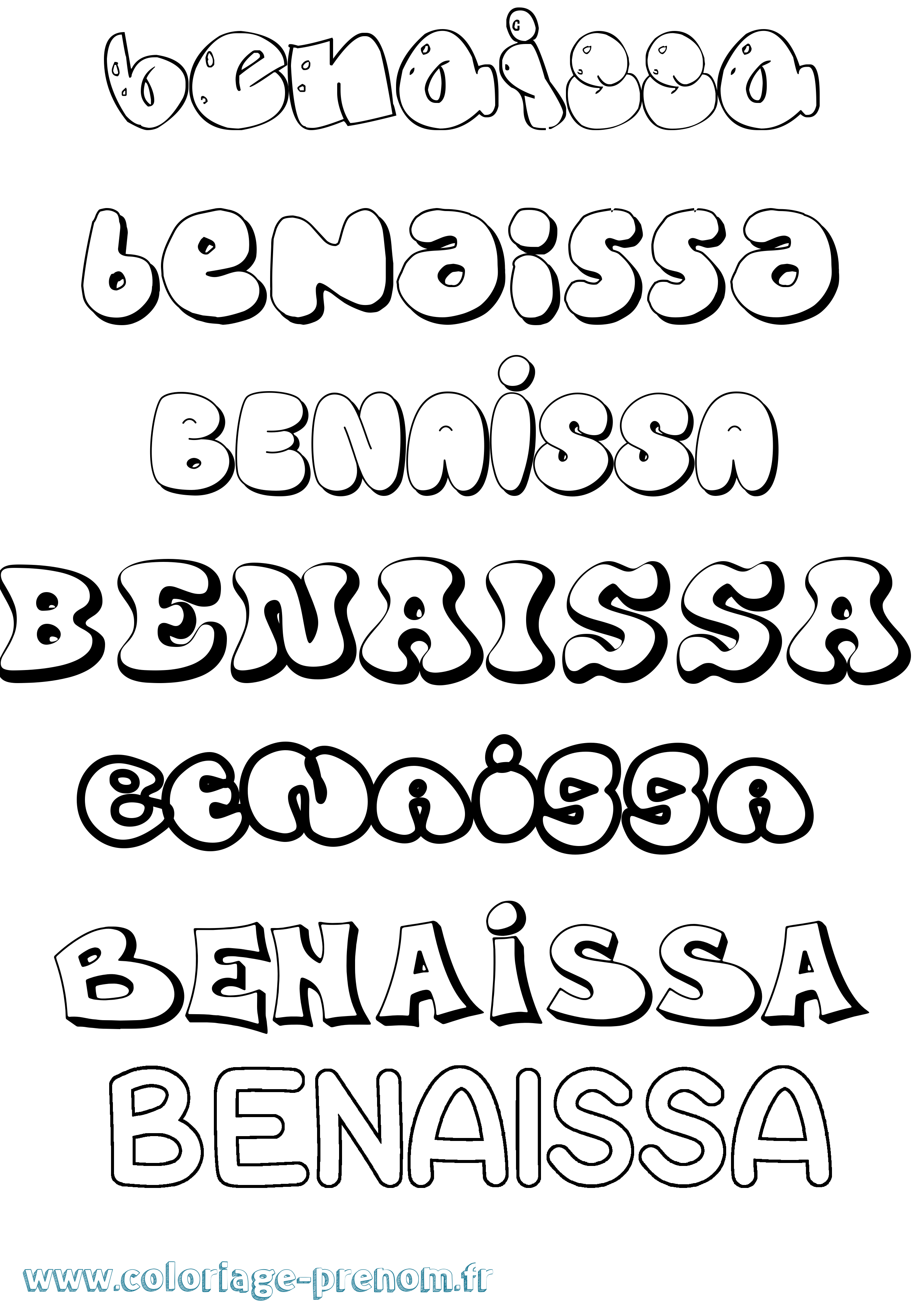 Coloriage Benaissa Bubble Coloriage prénom Benaissa Bubble