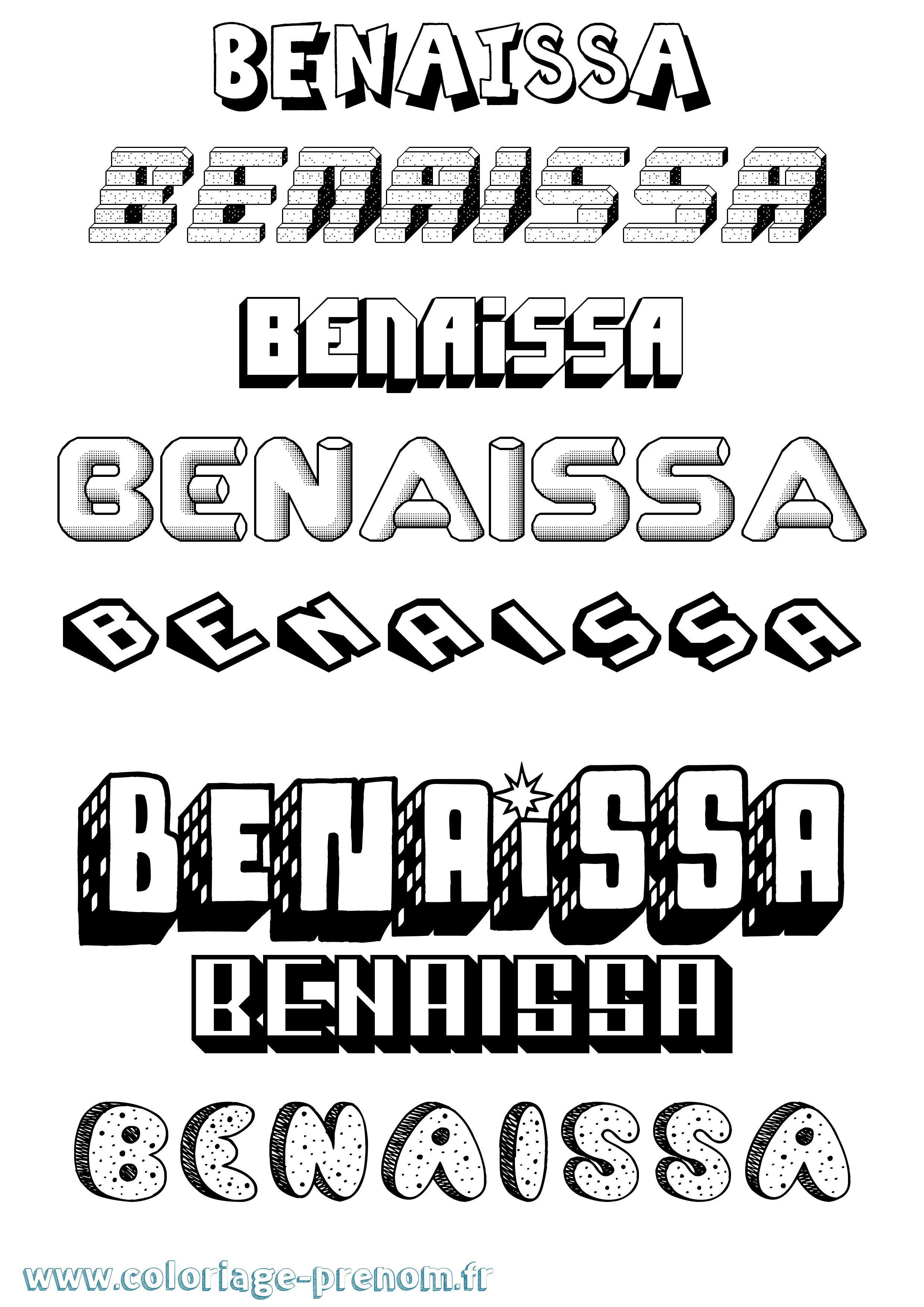 Coloriage Benaissa Effet 3D Coloriage prénom Benaissa Effet 3D