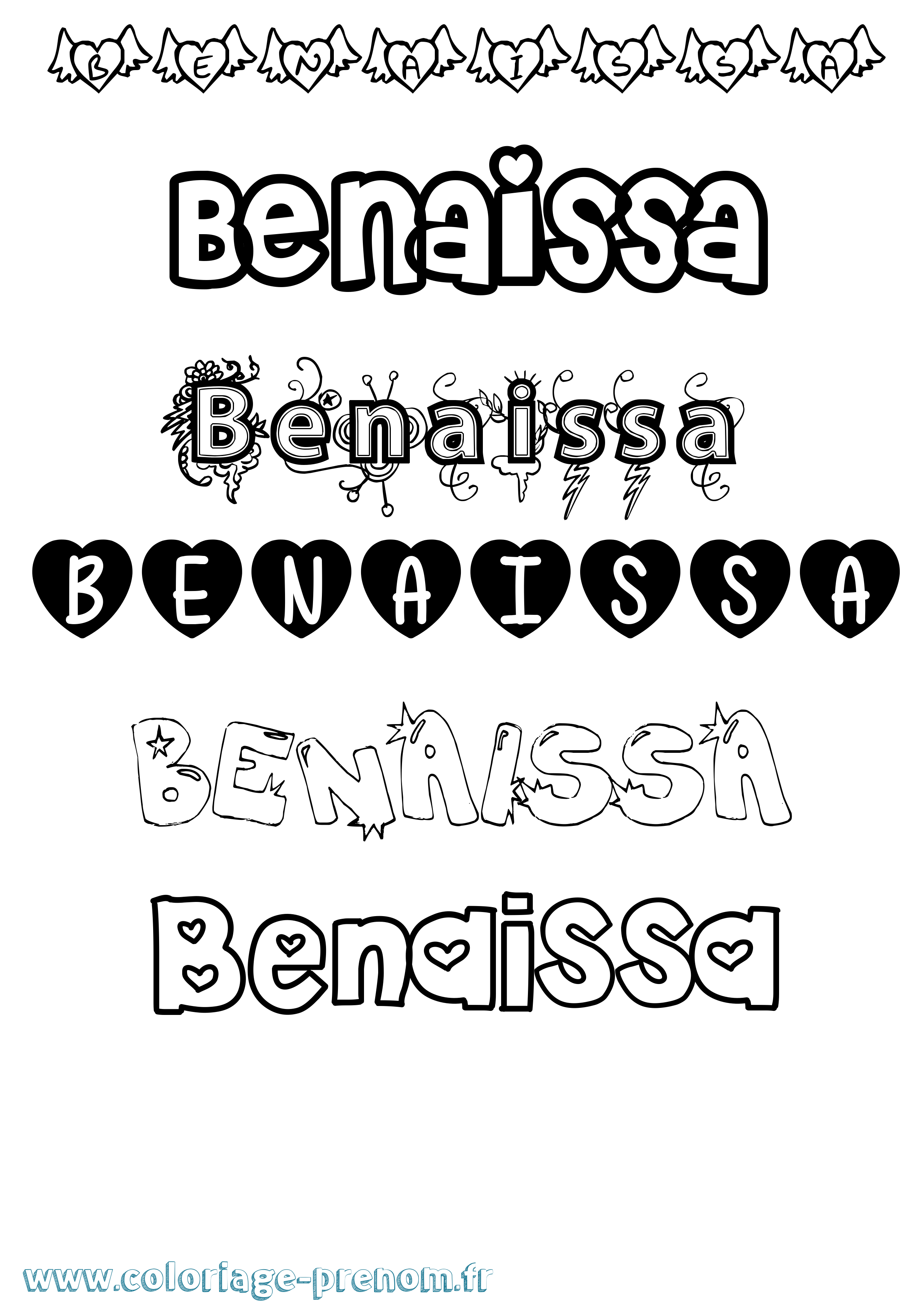 Coloriage Benaissa Girly Coloriage prénom Benaissa Girly