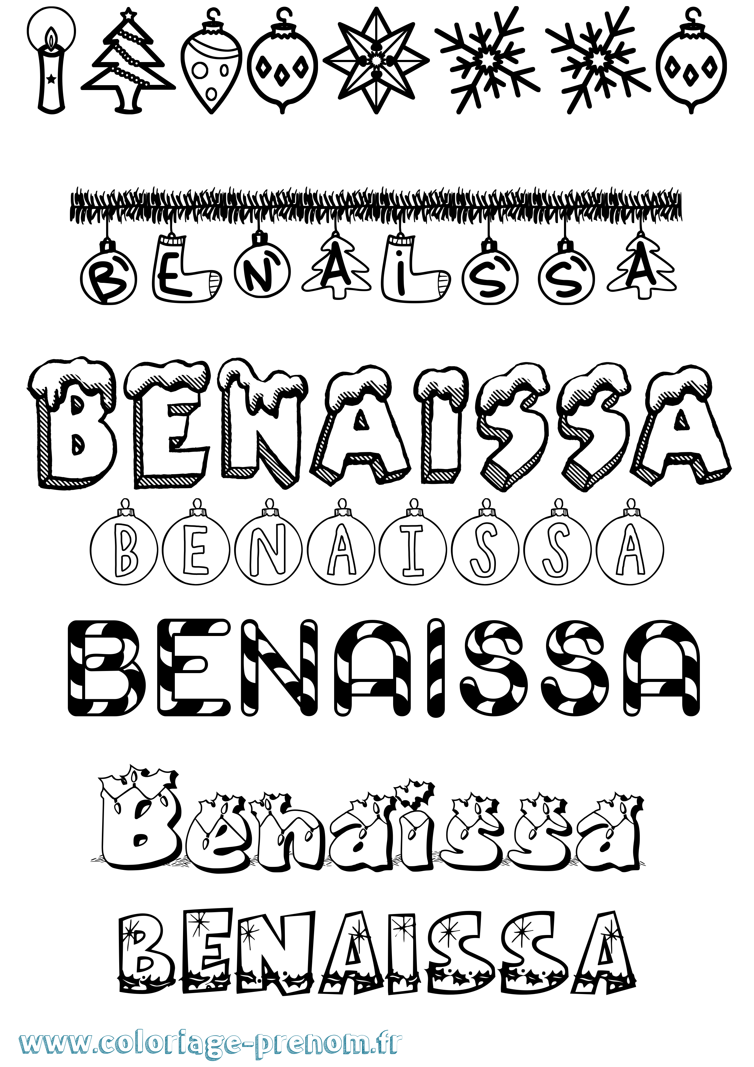 Coloriage Benaissa Noël Coloriage prénom Benaissa Noël