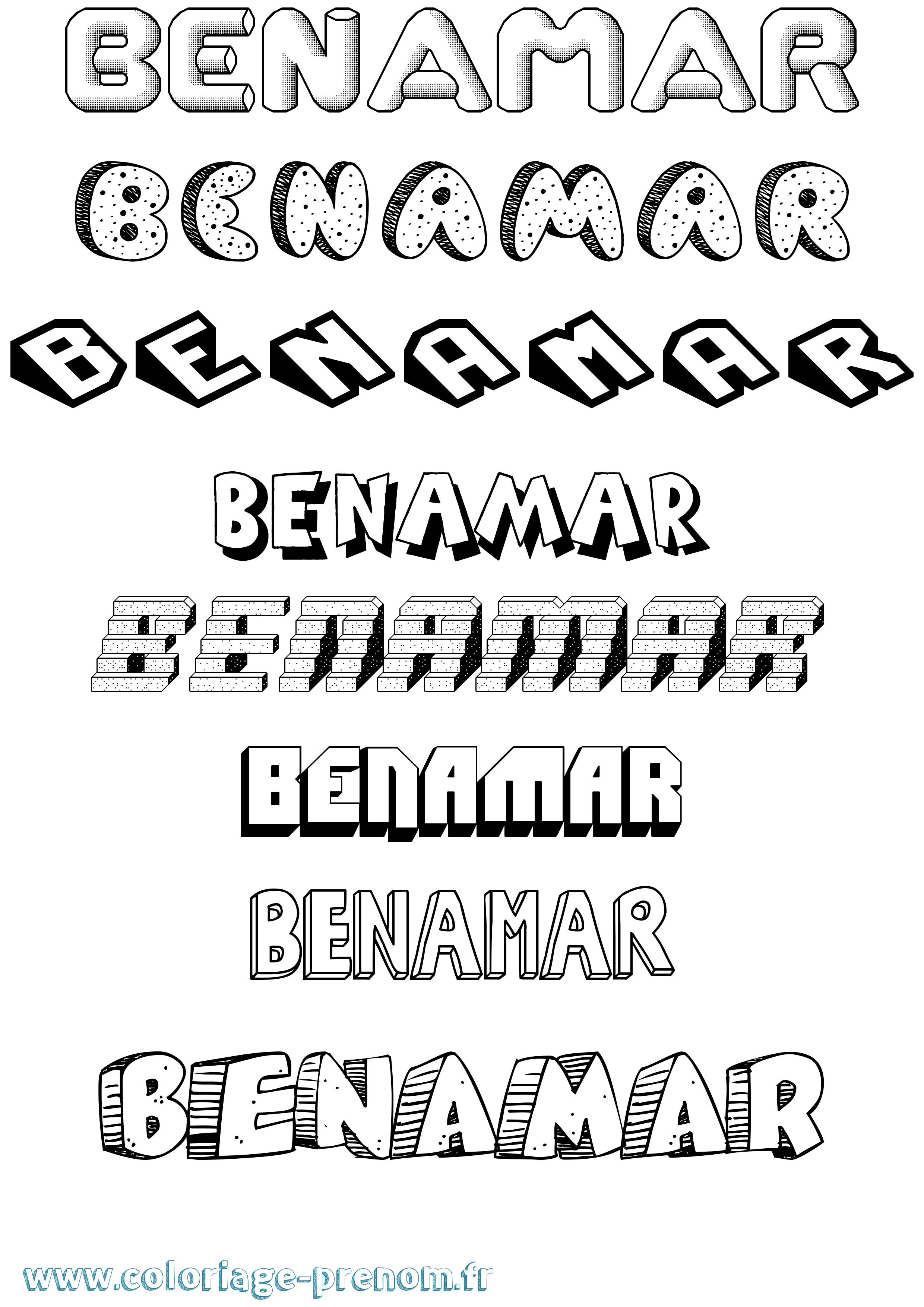 Coloriage Benamar Effet 3D Coloriage prénom Benamar Effet 3D