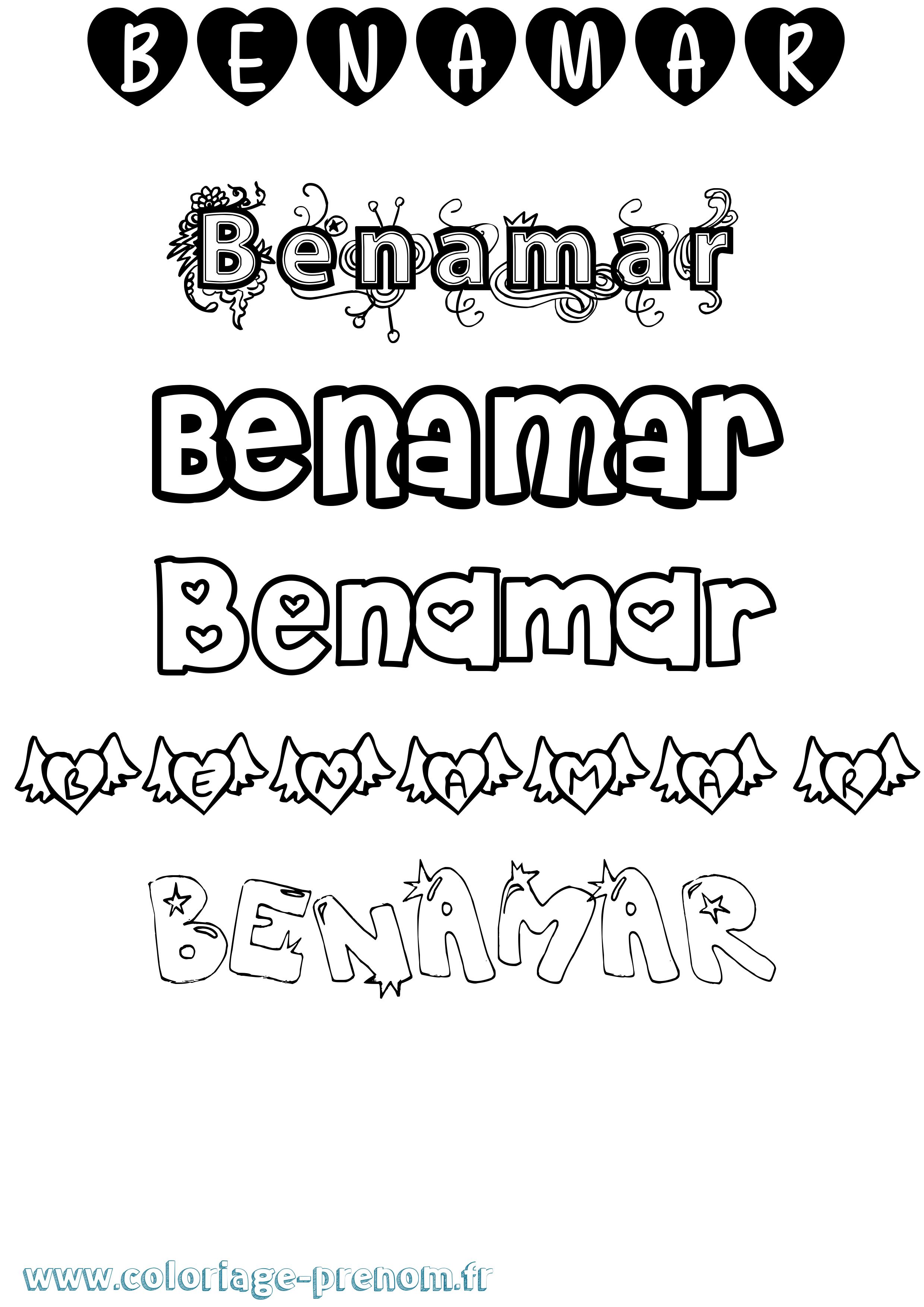 Coloriage Benamar Girly Coloriage prénom Benamar Girly