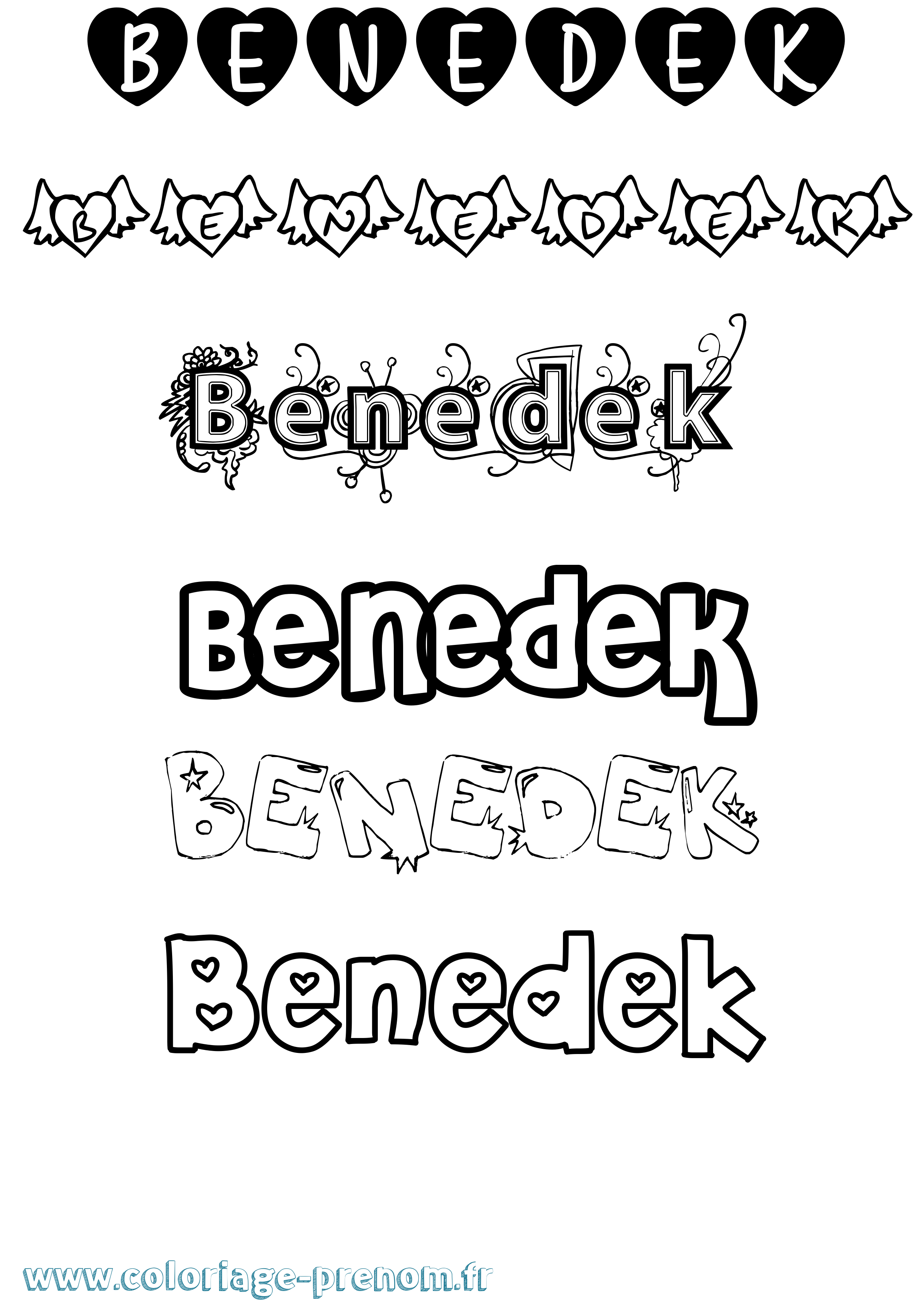 Coloriage Benedek Girly Coloriage prénom Benedek Girly