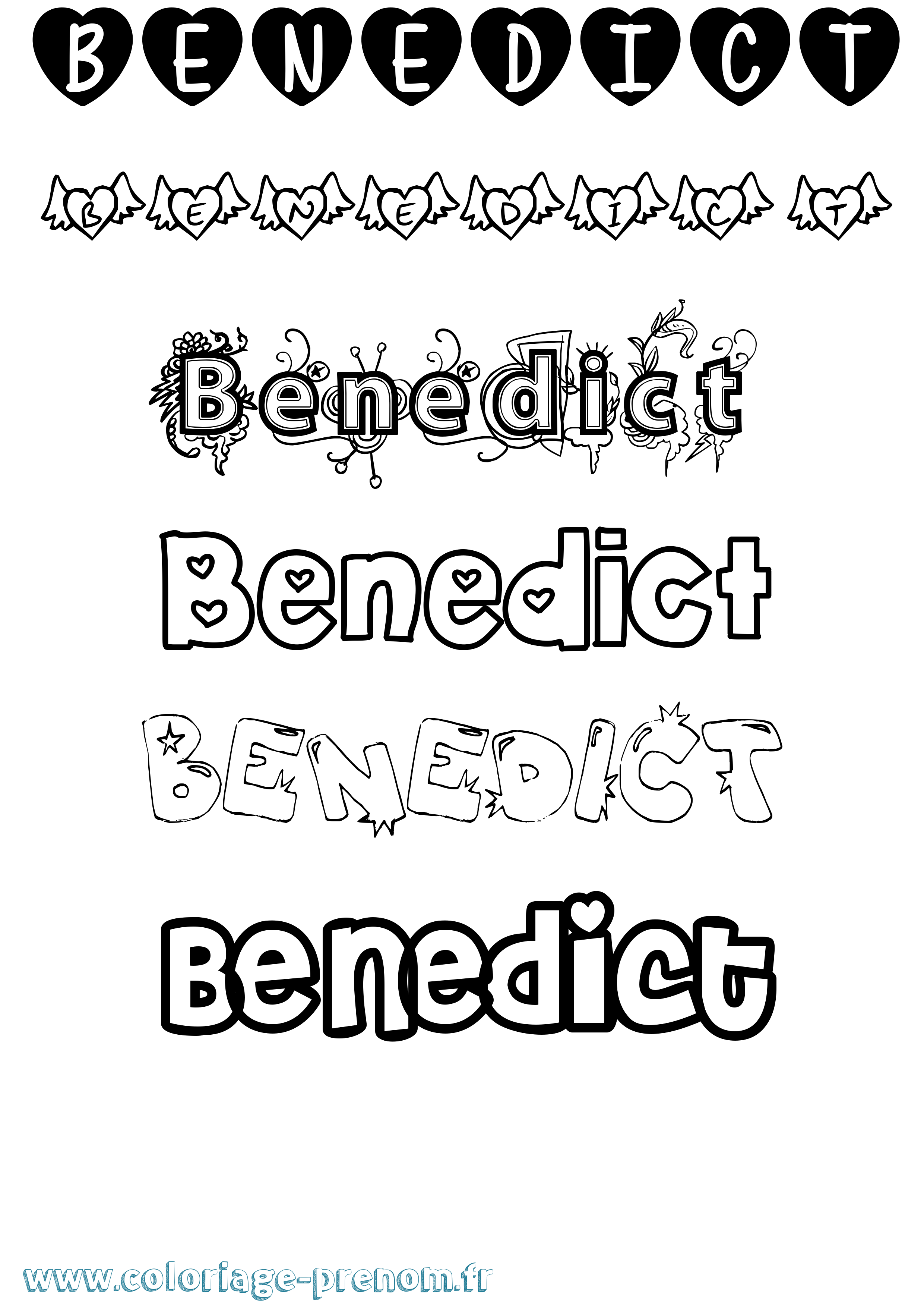 Coloriage Benedict Girly Coloriage prénom Benedict Girly
