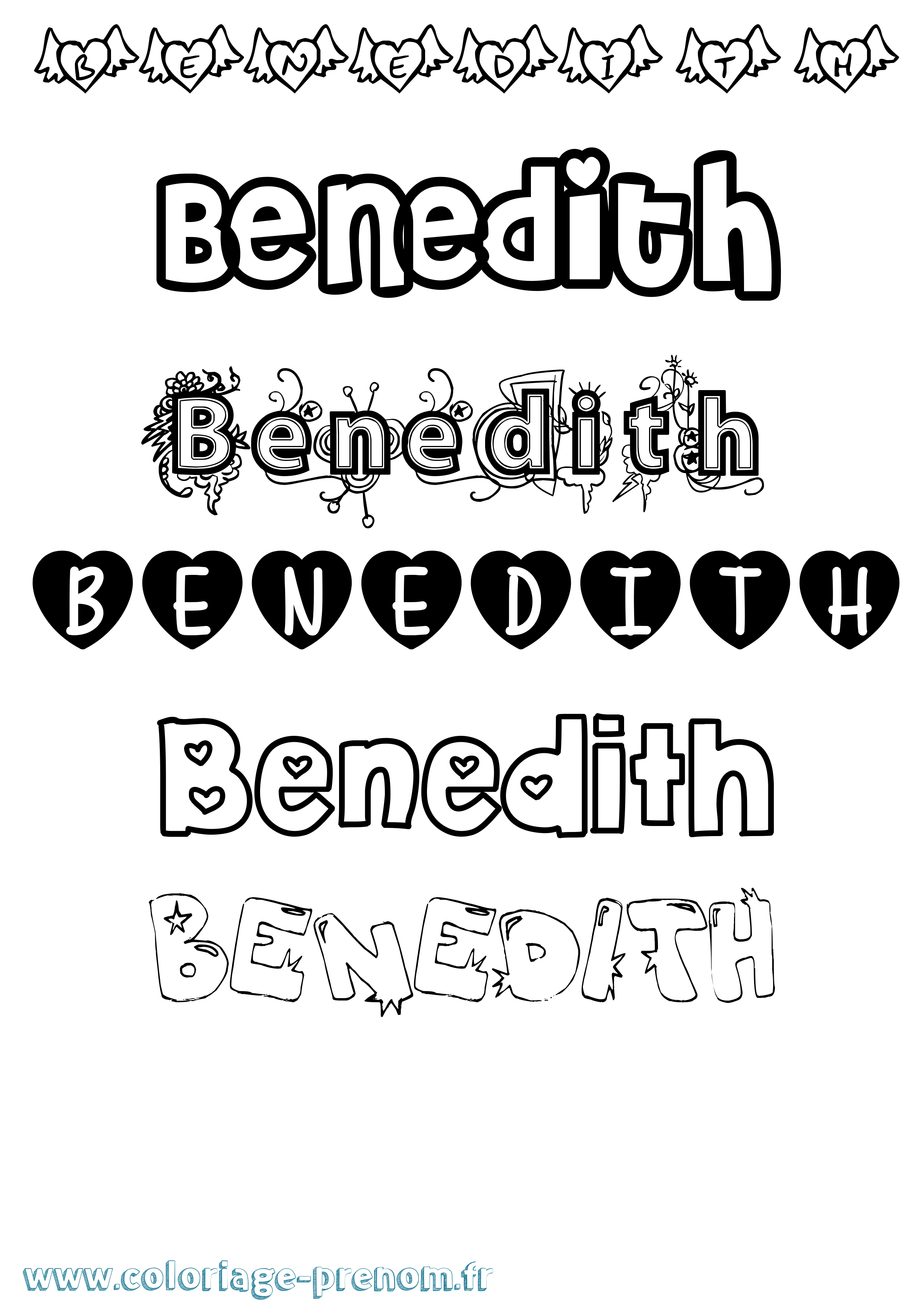 Coloriage Benedith Girly Coloriage prénom Benedith Girly