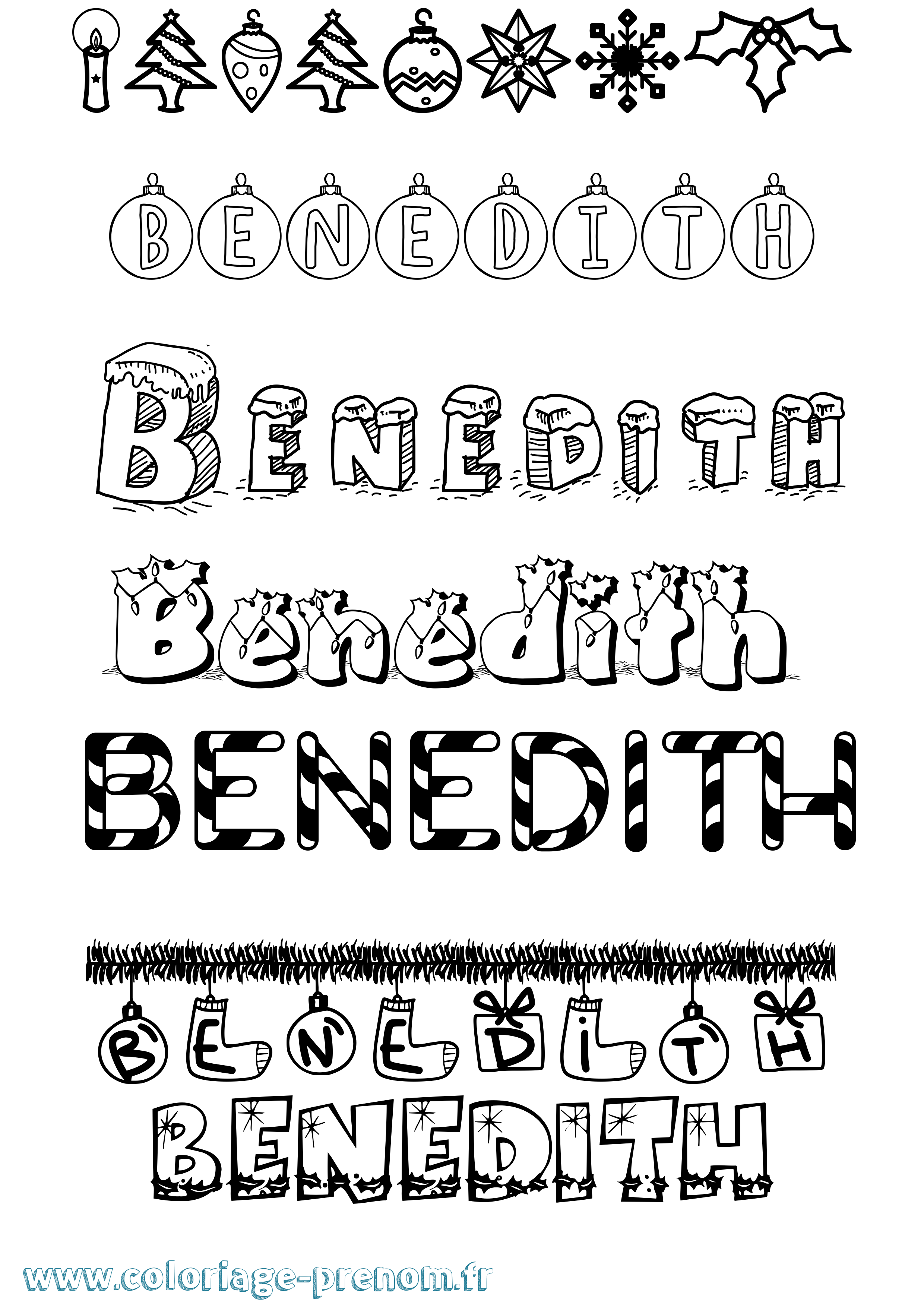 Coloriage Benedith Noël Coloriage prénom Benedith Noël
