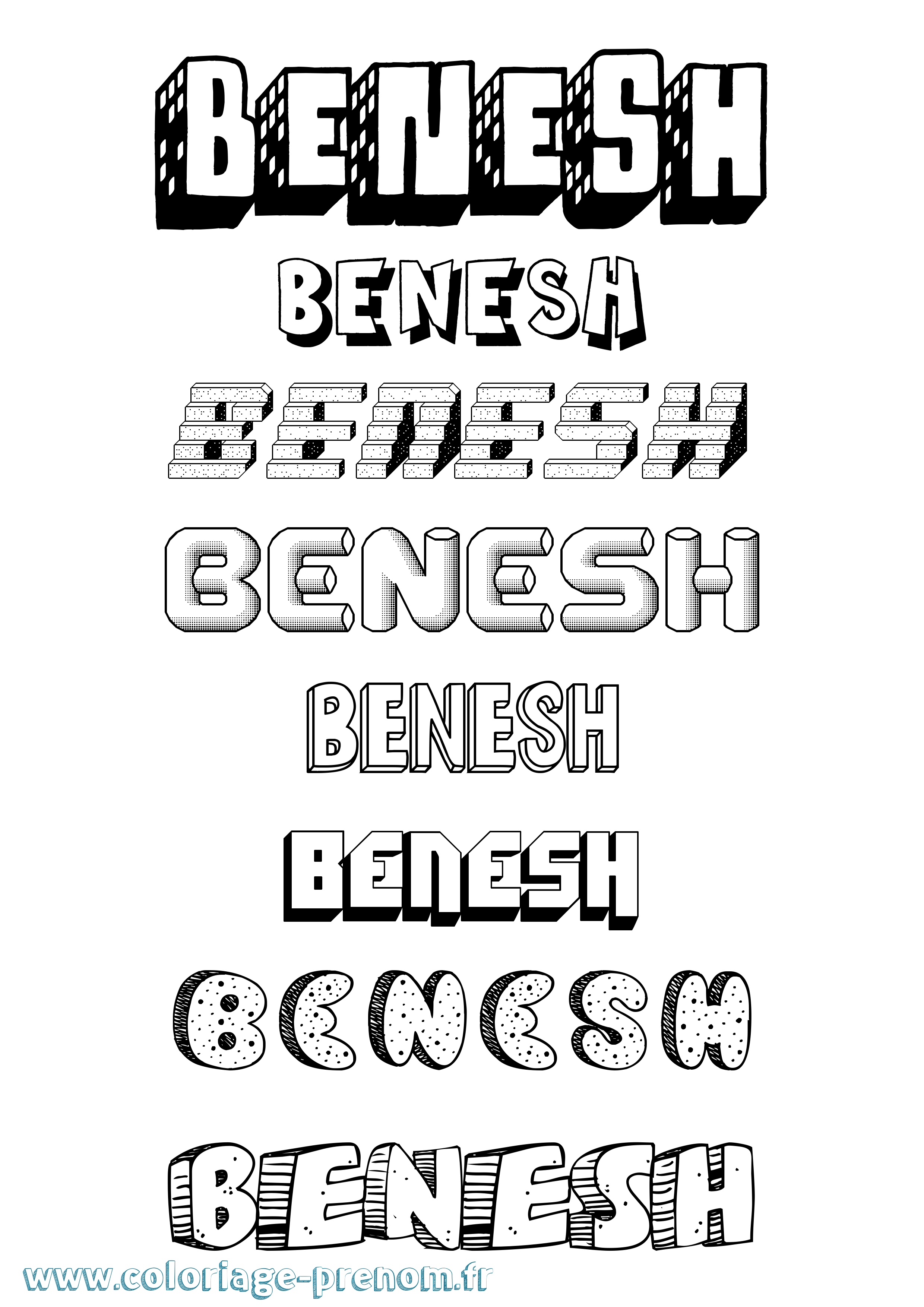 Coloriage Benesh Effet 3D Coloriage prénom Benesh Effet 3D