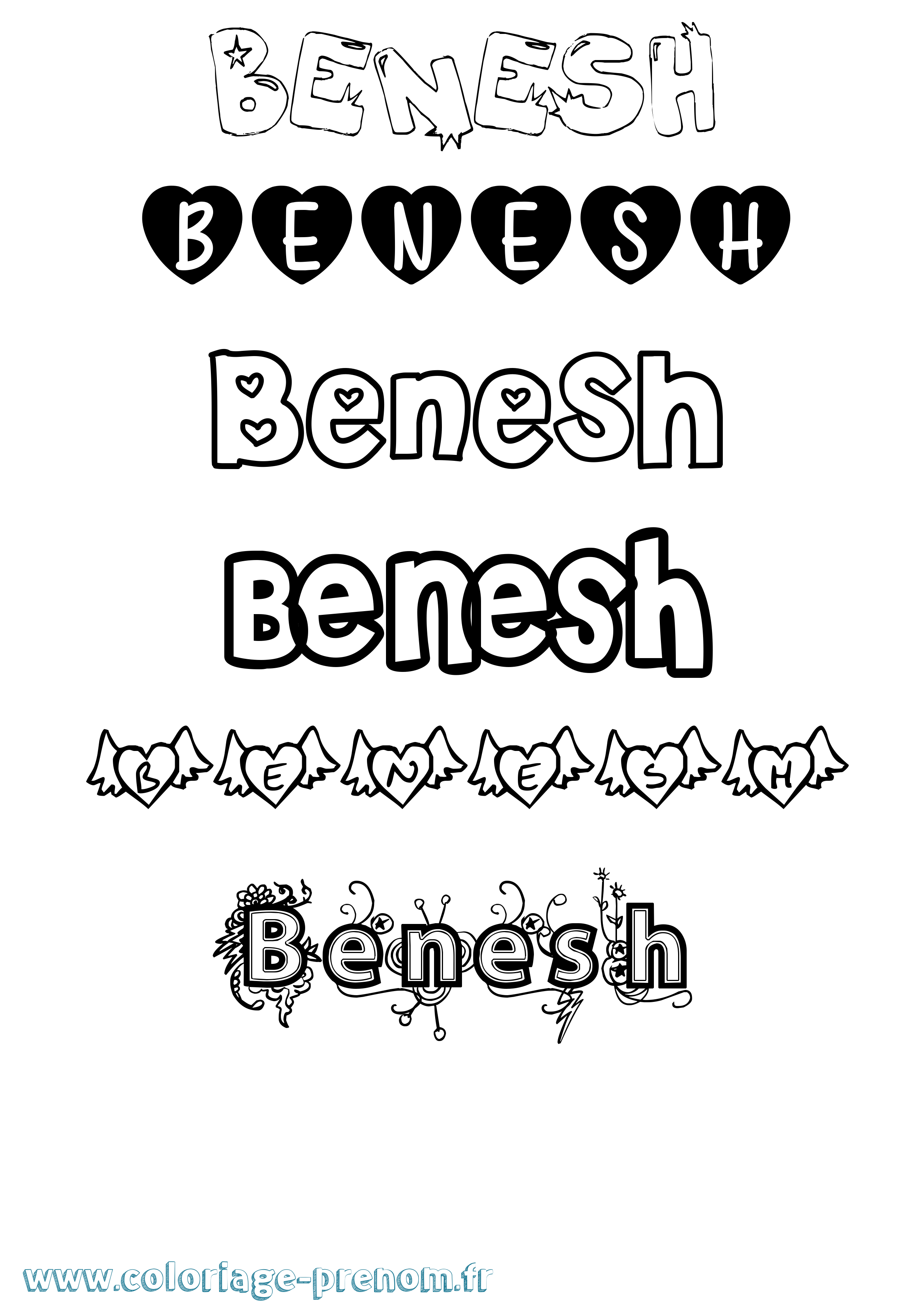 Coloriage Benesh Girly Coloriage prénom Benesh Girly