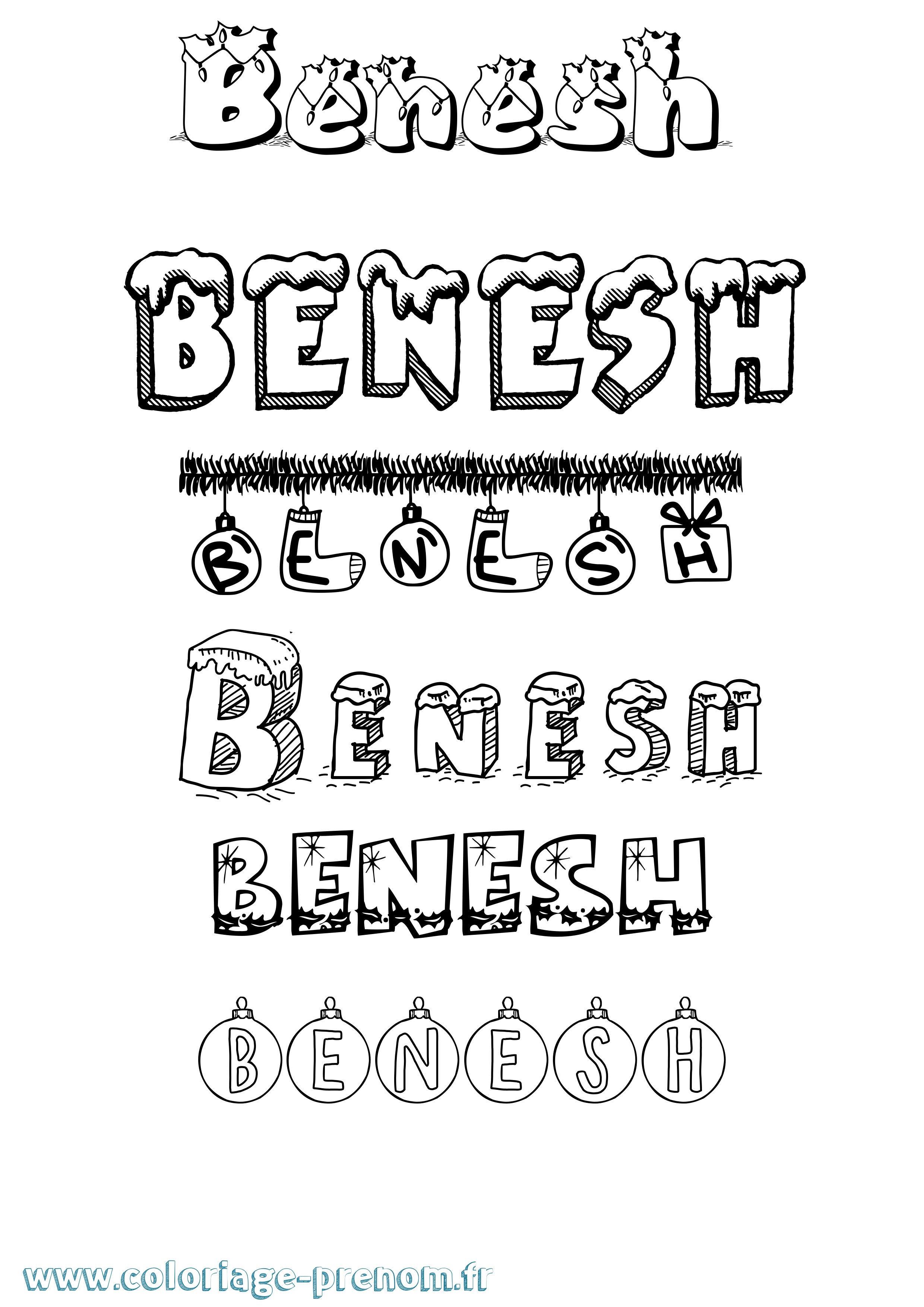Coloriage Benesh Noël Coloriage prénom Benesh Noël