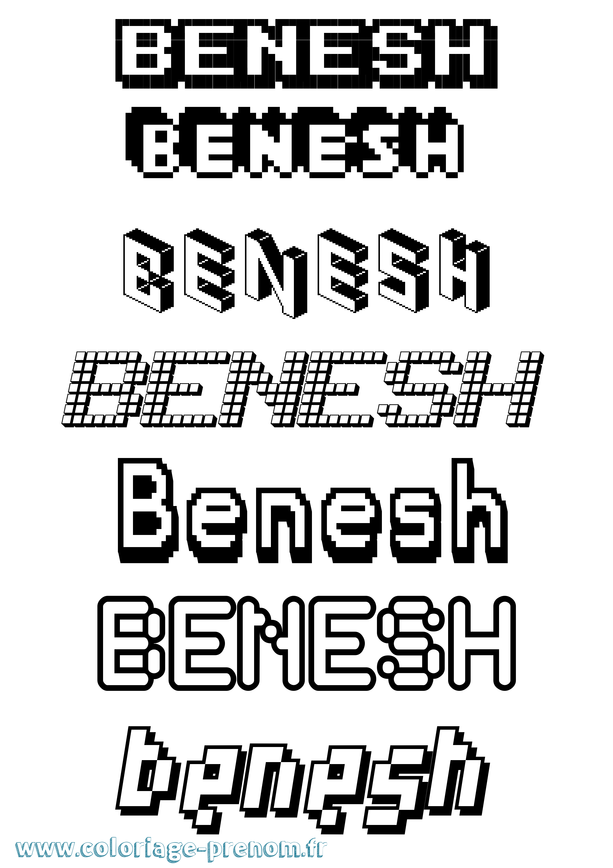 Coloriage Benesh Pixel Coloriage prénom Benesh Pixel