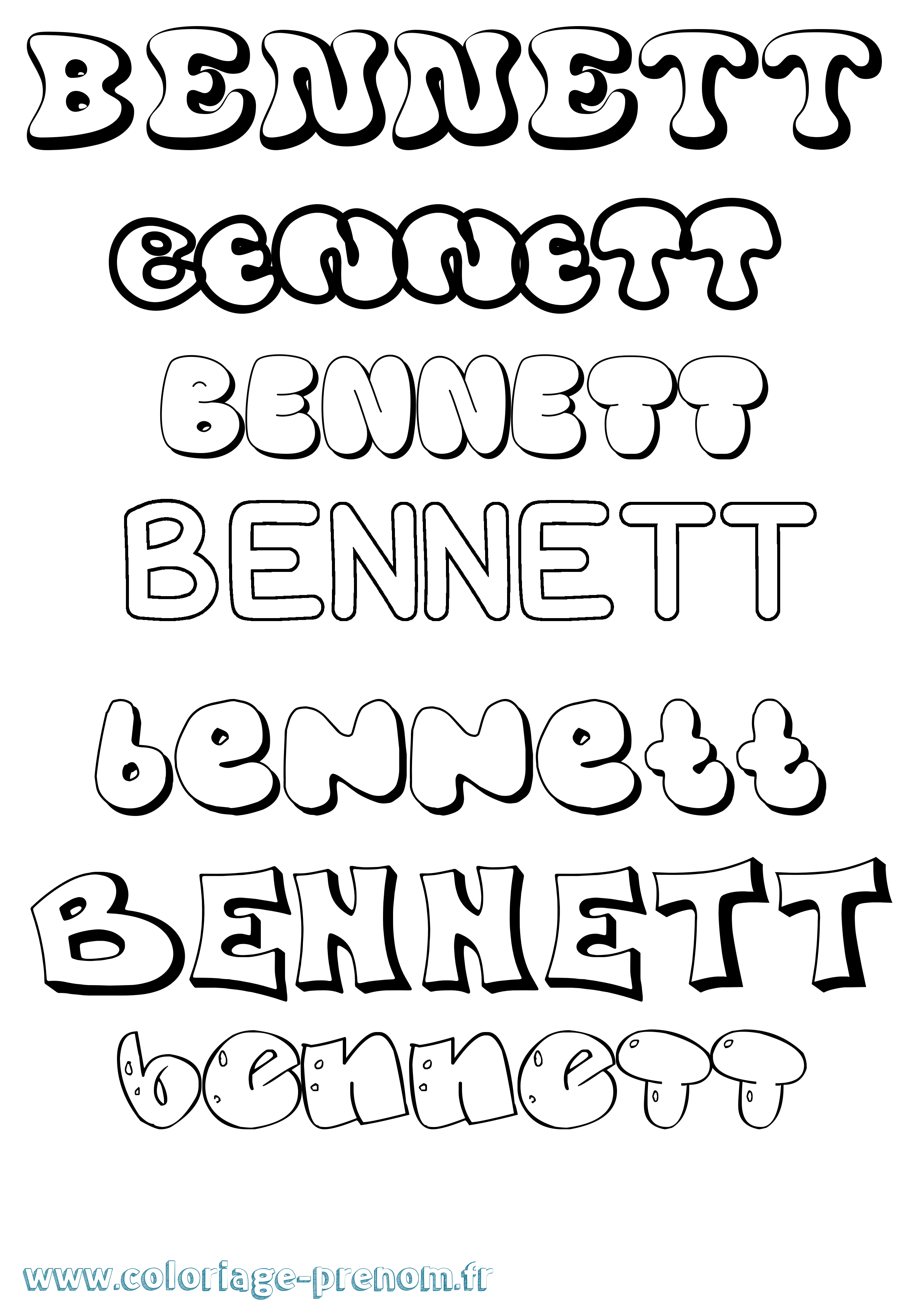 Coloriage Bennett Bubble Coloriage prénom Bennett Bubble