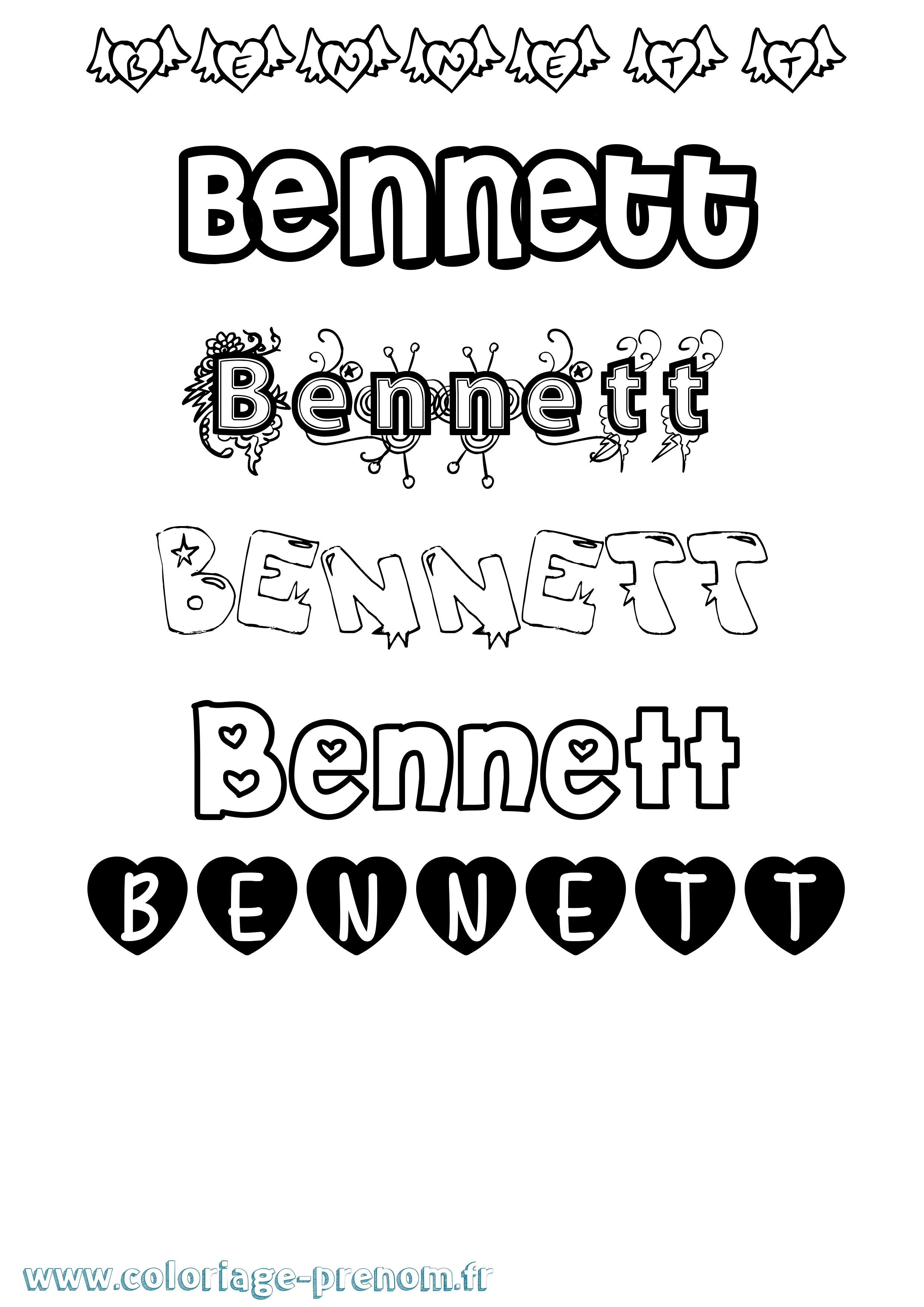 Coloriage Bennett Girly Coloriage prénom Bennett Girly