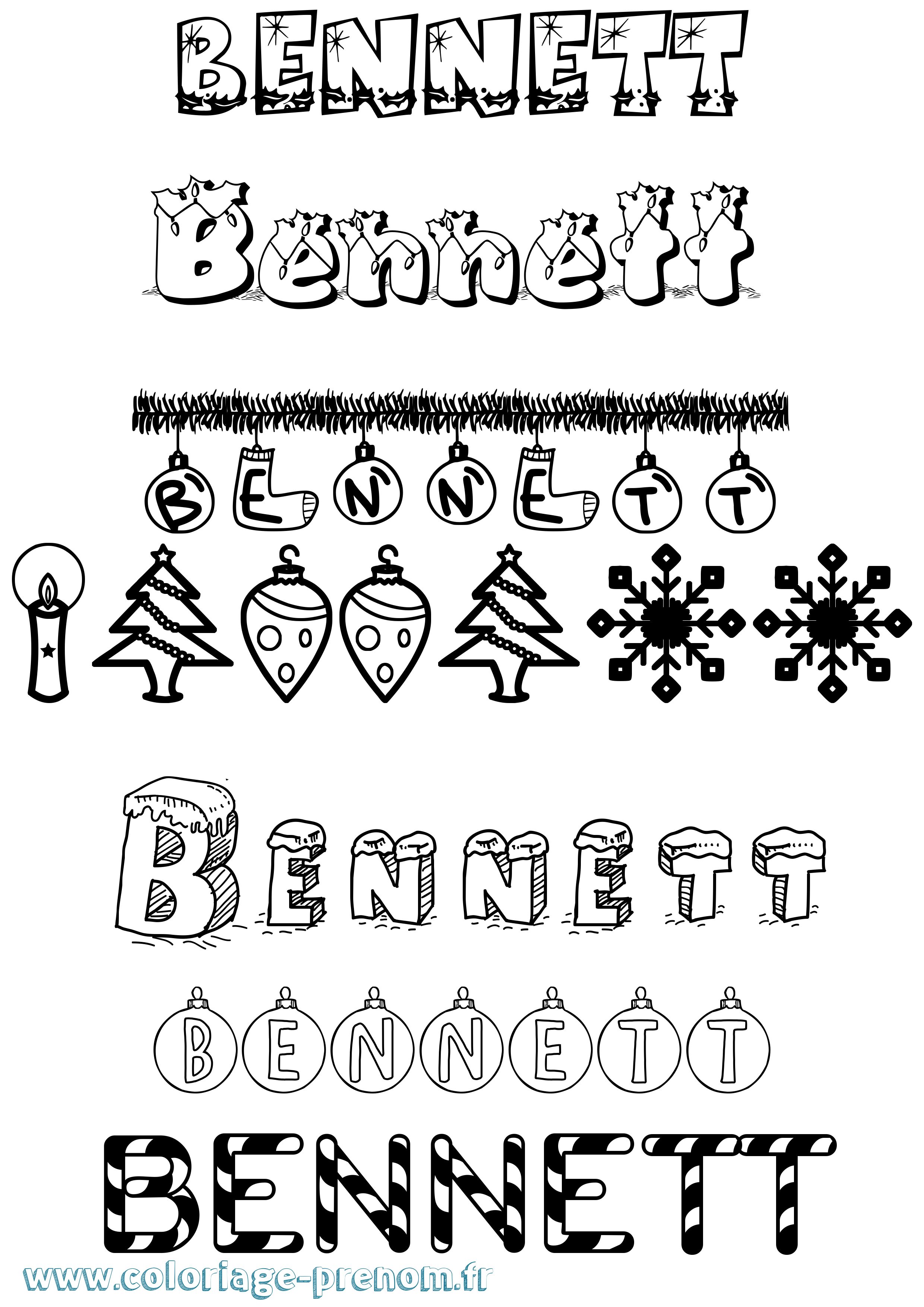 Coloriage Bennett Noël Coloriage prénom Bennett Noël
